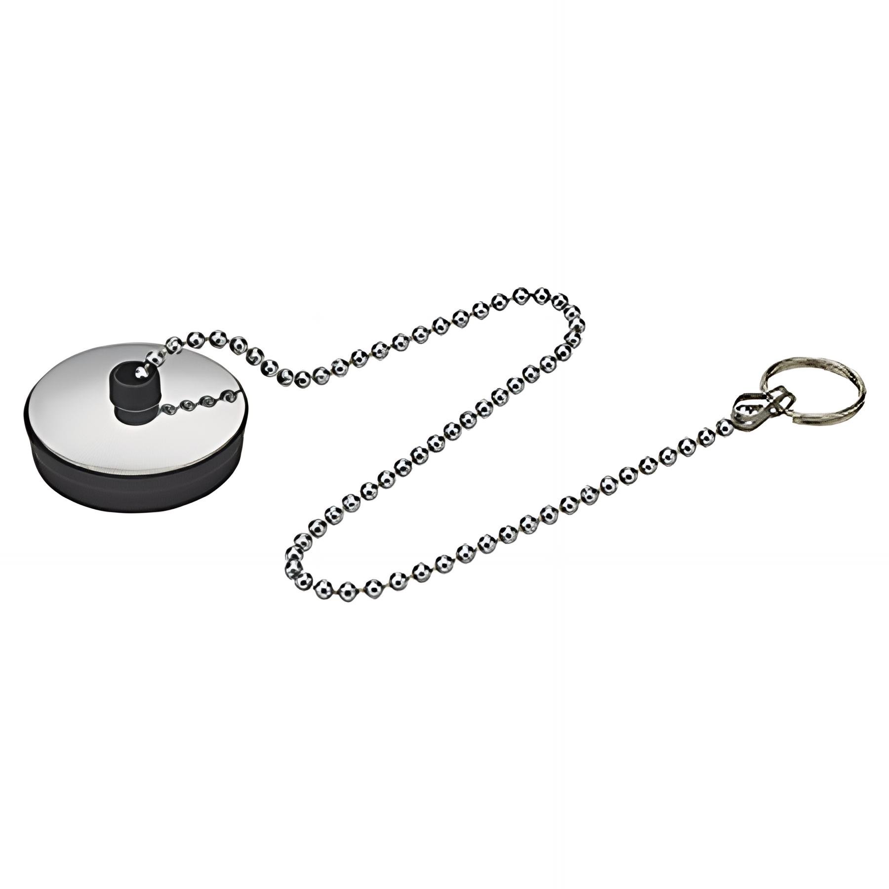 Bouchon avec enjoliveur inox Øbas 36xØhaut 38mm, chaînette L. 300mm anneau brisé