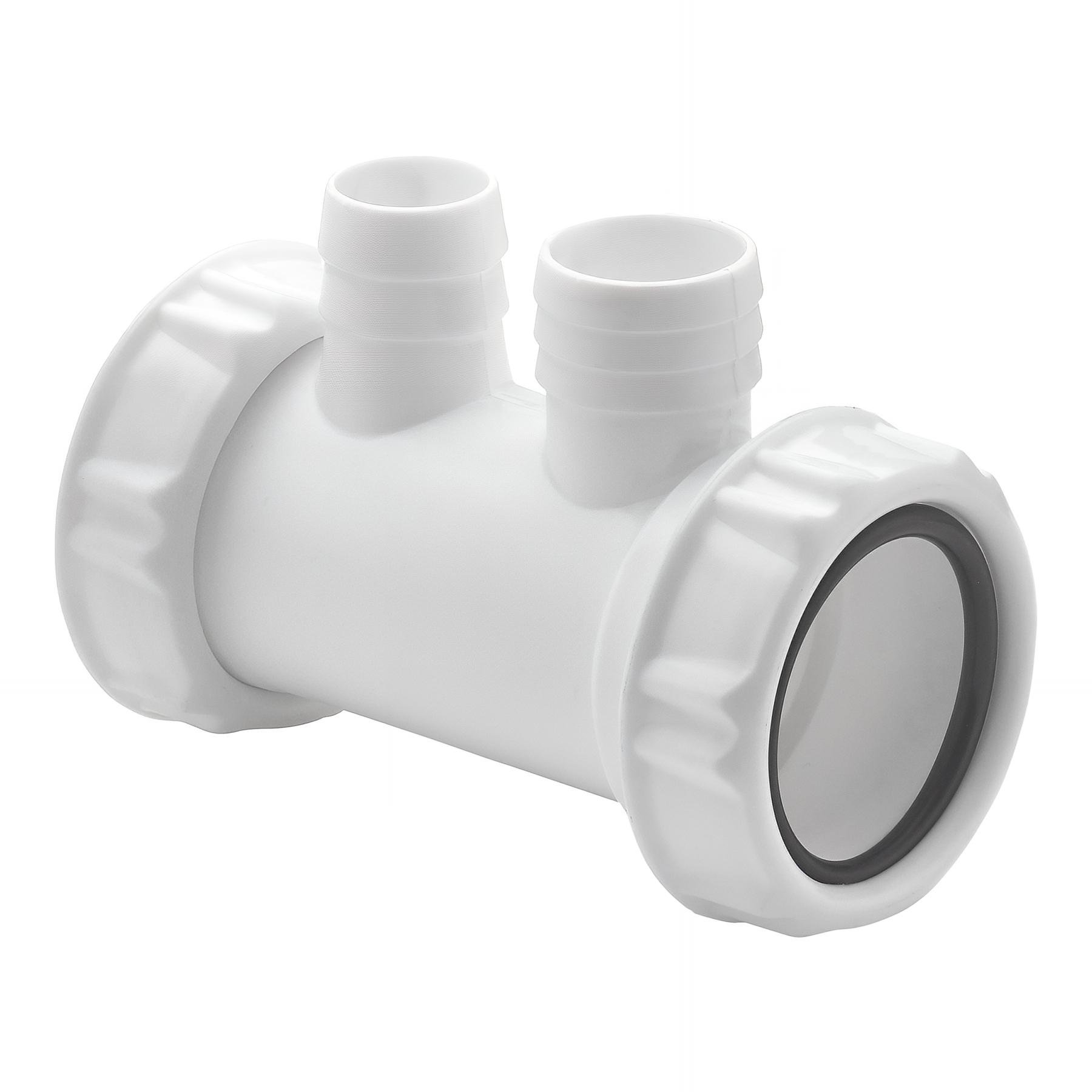 Manchon plastique entrée 1"1/2, sortie Ø40mm, avec 2 prises trop-plein ou MAL