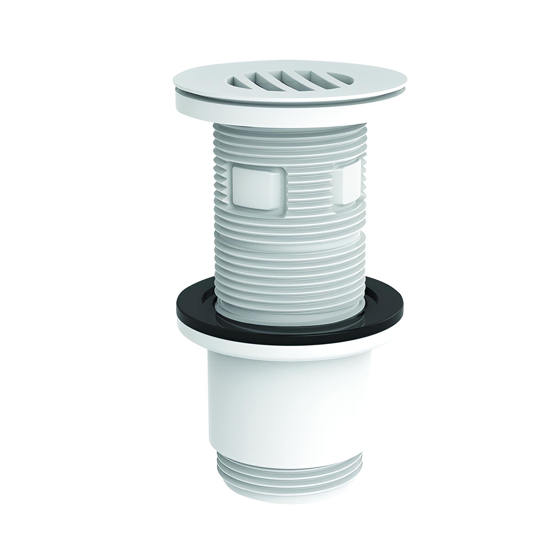 Bonde universelle lavabo écoulement libre,H. 100mm,ABS blanc,intercalaire blanc