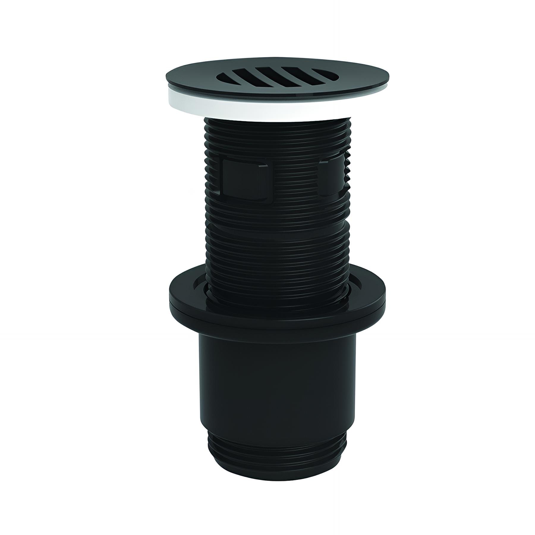 Bonde universelle lavabo écoulement libre, H. 100mm, ABS noir, intercalaire noir