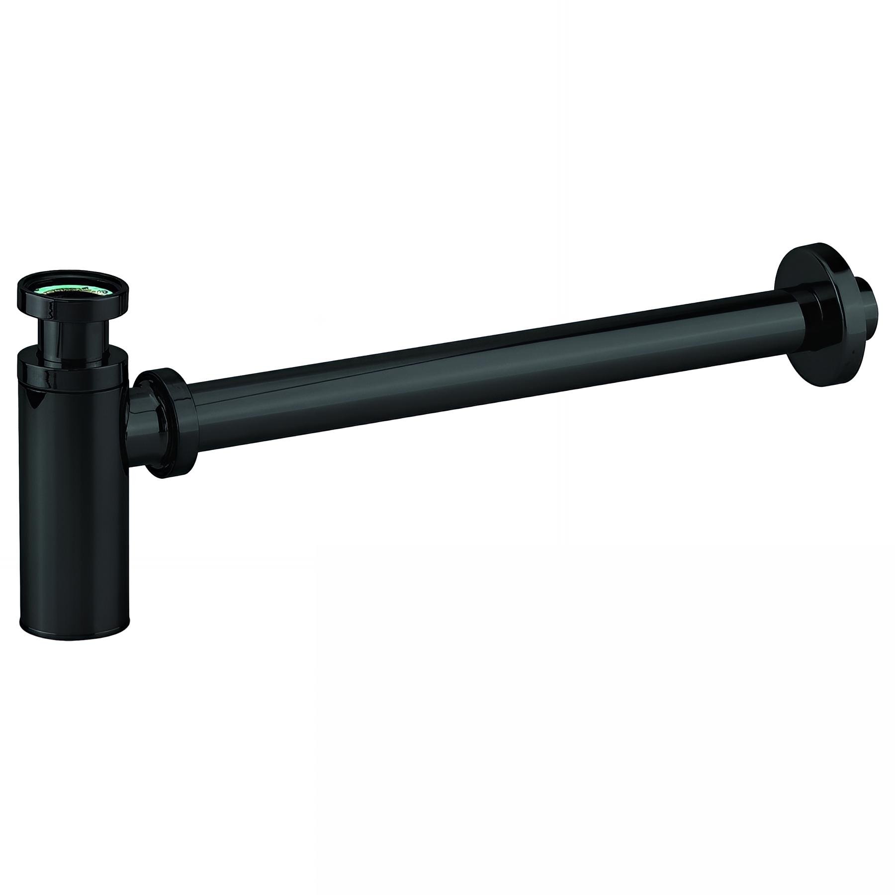 Siphon lavabo laiton chrome noir, réglable 50/120mm, sortie murale 300mm Ø32mm