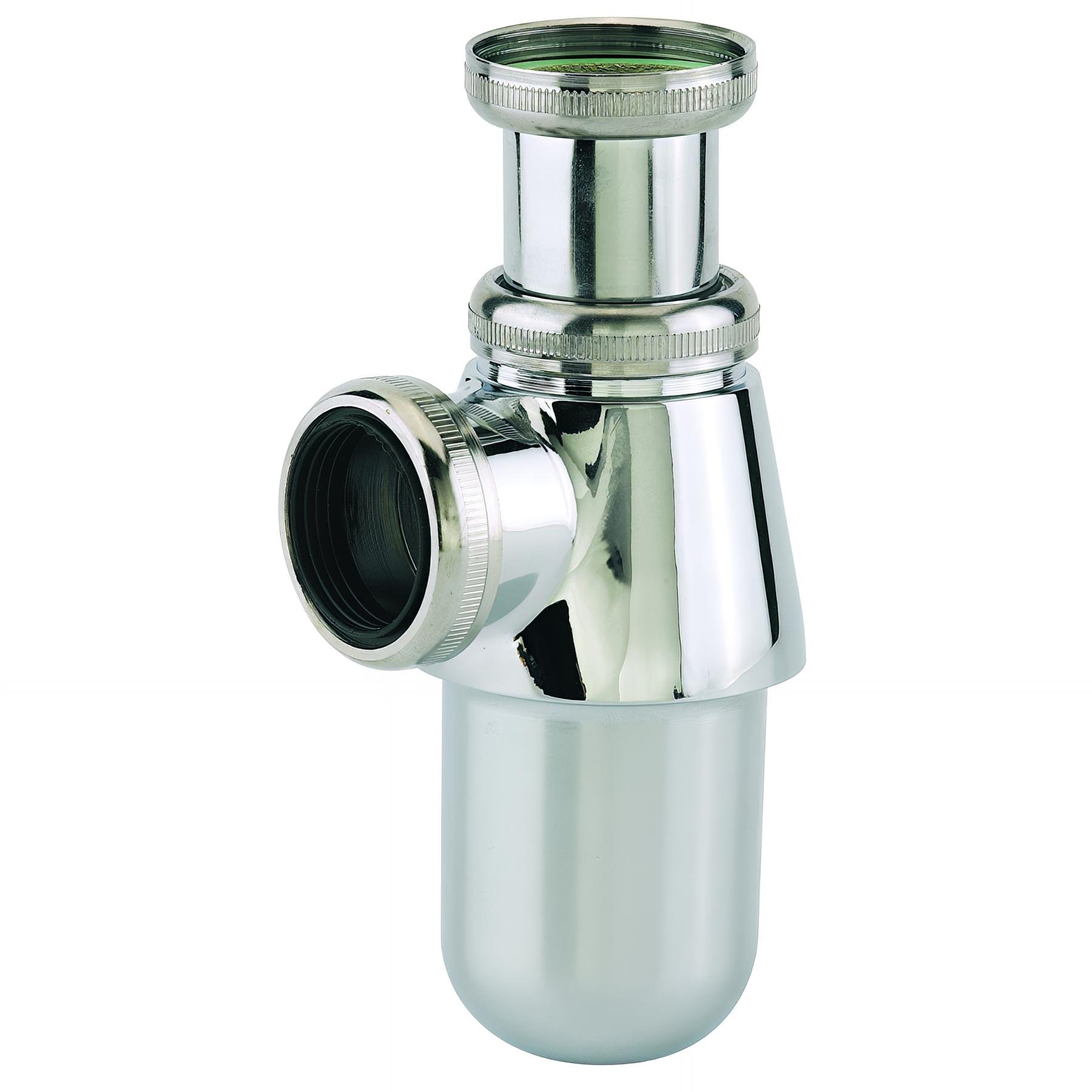 Siphon lavabo laiton chromé, réglable 35/90mm, sortie Ø32mm, débit : 46 l/mn