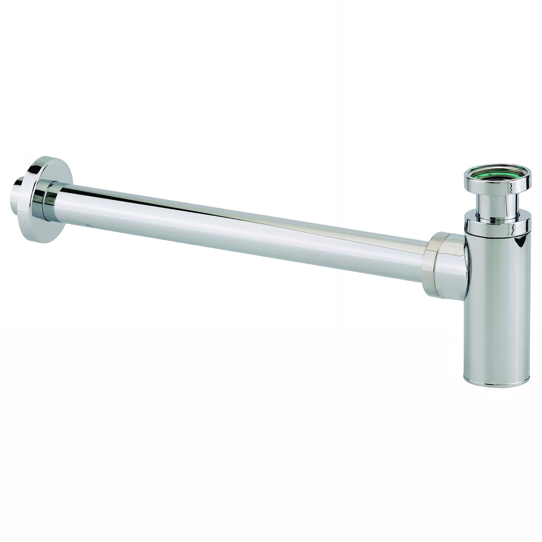 Siphon lavabo ABS chromé, réglable 50/120mm, sortie murale 300mm Ø32mm, rosace