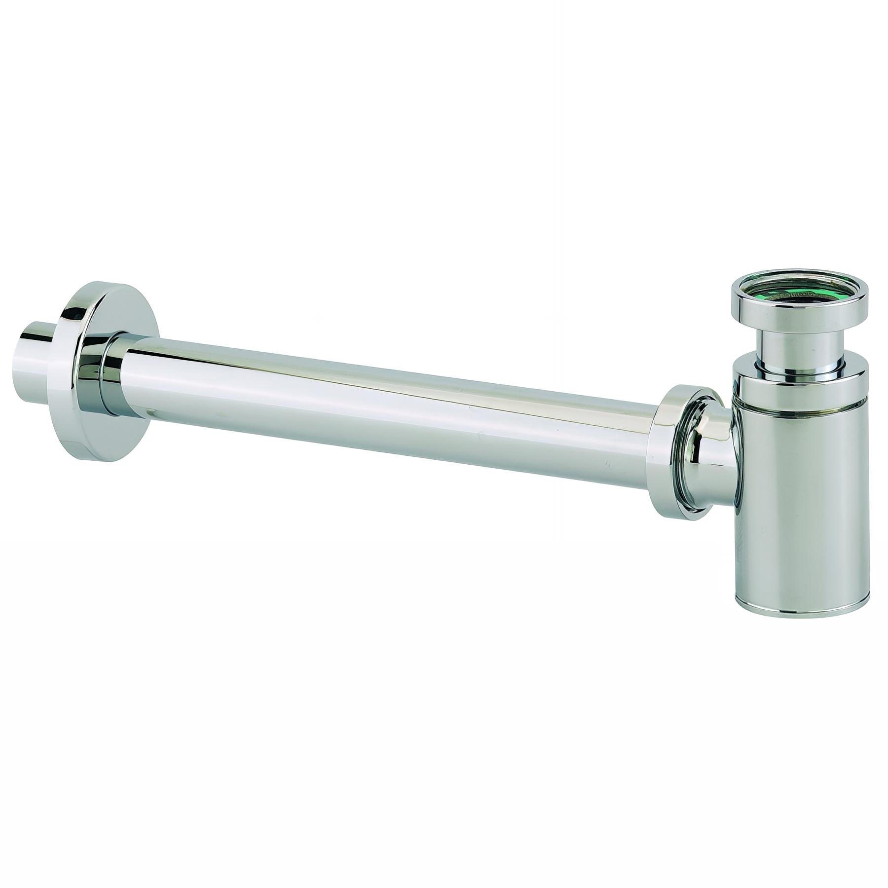 Siphon lavabo laiton chromé, réglable 52/102mm, sortie murale L. 300mm