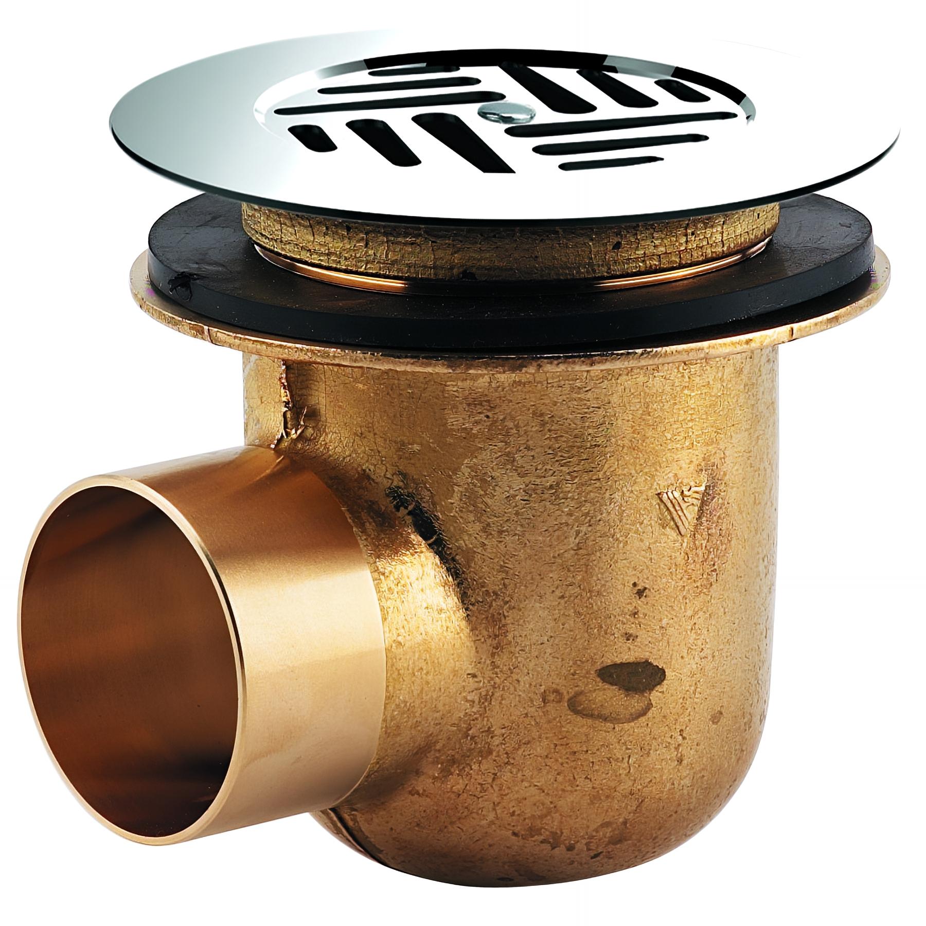 Bonde de douche Ø60mm, laiton, grille Ø85mm, sortie horiz. à souder Ø38/40mm