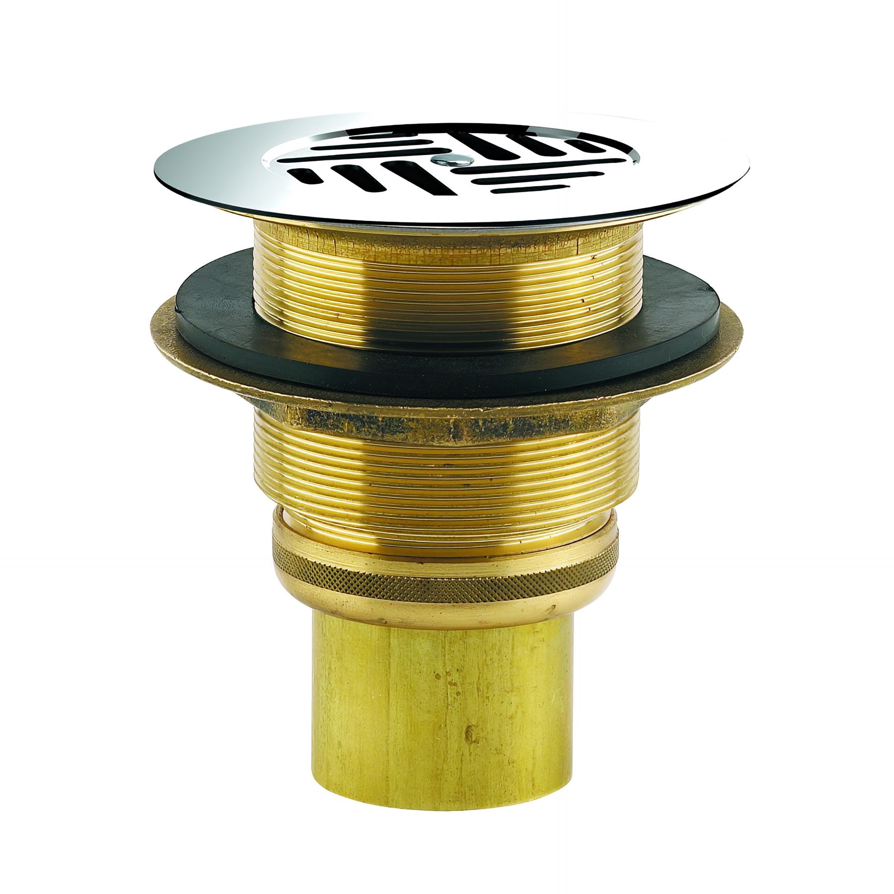 Bonde de douche Ø60mm, laiton, grille Ø85mm, sortie verticale à souder Ø40mm