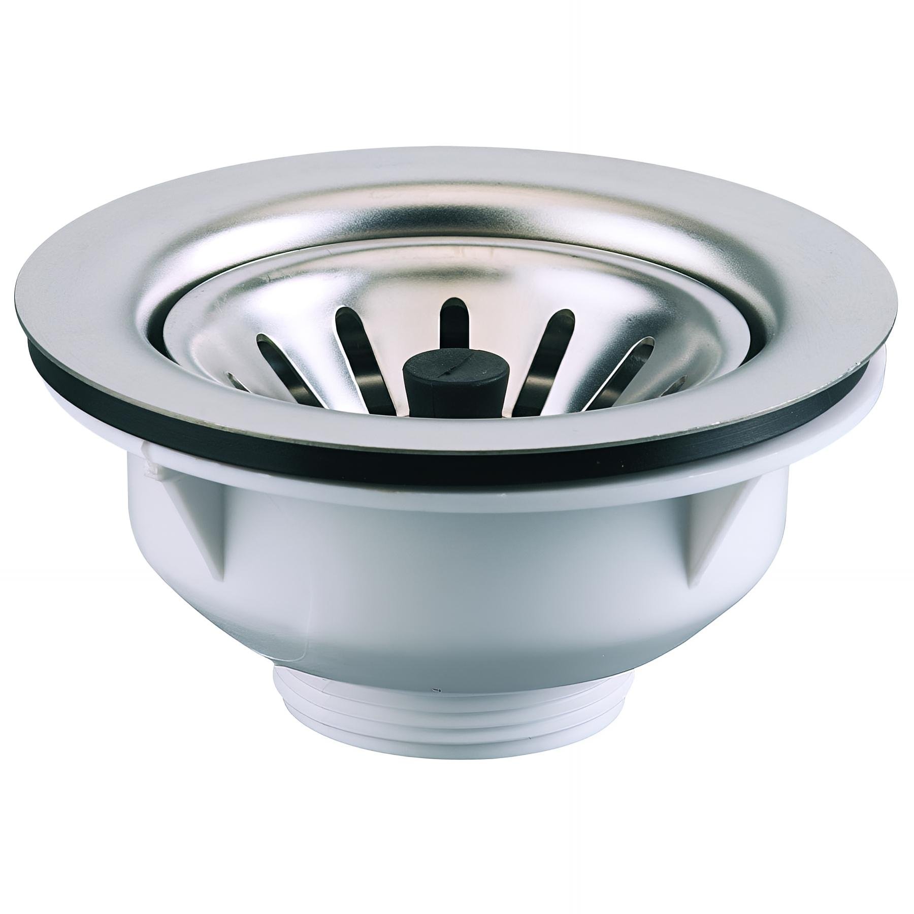 Bonde évier Ø90mm, panier inox Ø76mm, cuvette Ø114mm, serrage 0 à 22mm