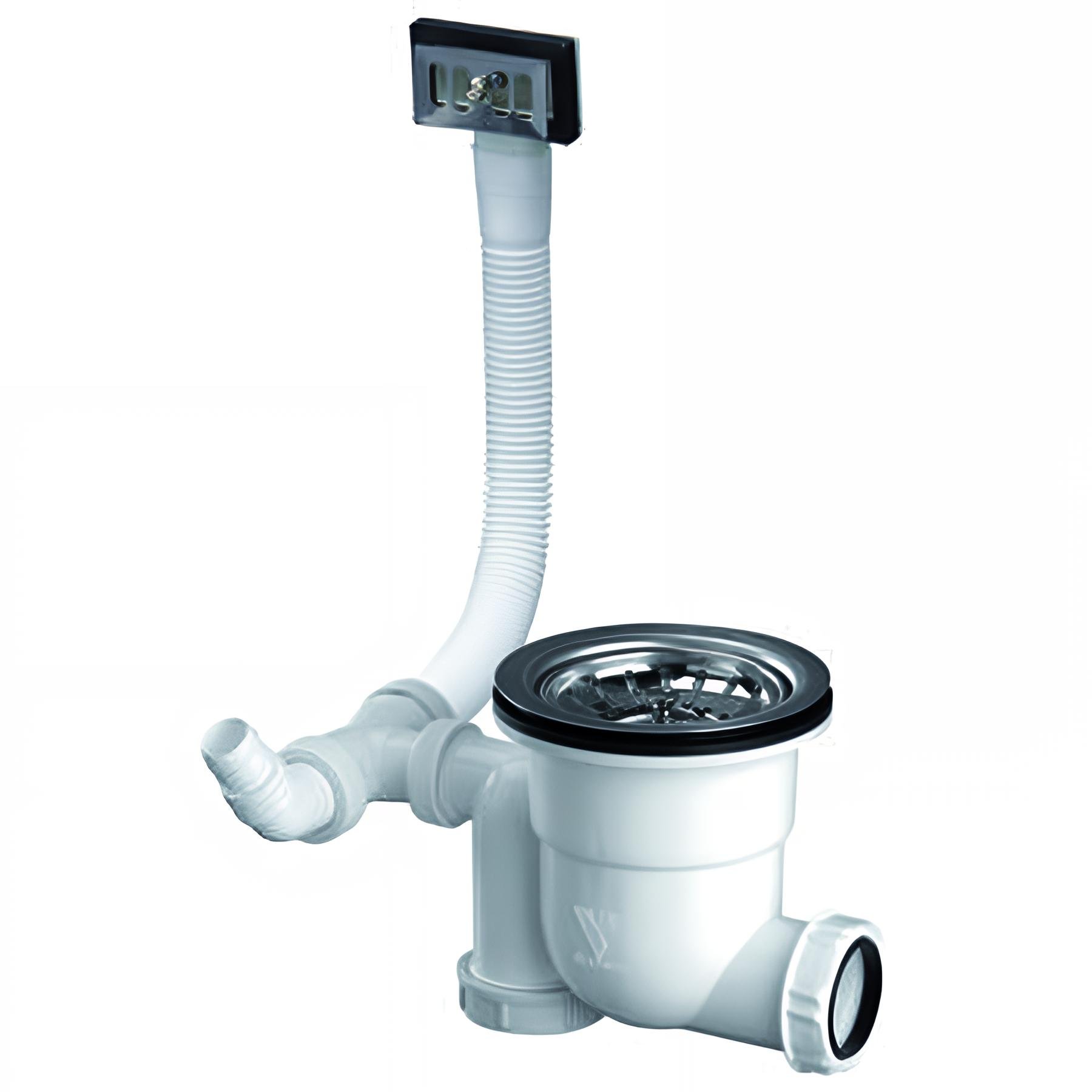 Vidage gain d'espace évier 1 cuve Ø90mm, panier inox Ø83mm, serrage 0 à 25mm, NF