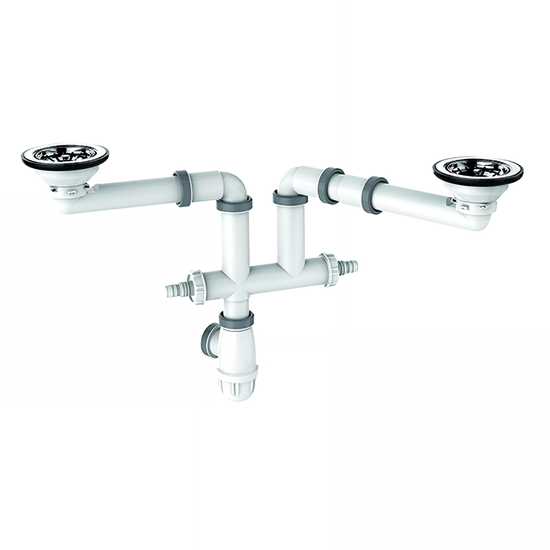 Vidage gain d'espace ELIPSO, pour évier 2 cuves Ø90, H. 89,5mm, sans trop-plein