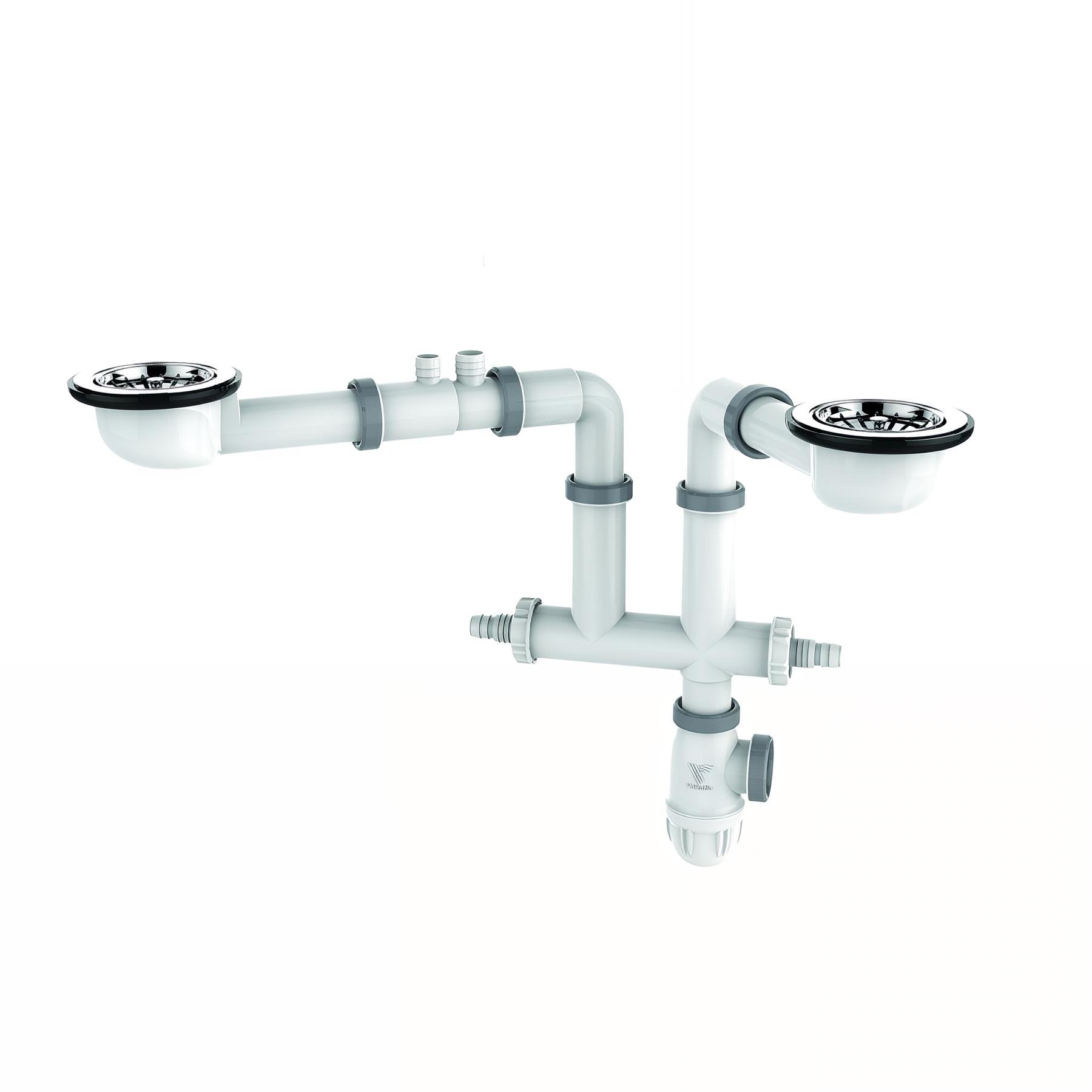 Vidage gain d'espace TBXP, pour évier 2 cuves Ø90mm, H. 65mm, sans trop-plein
