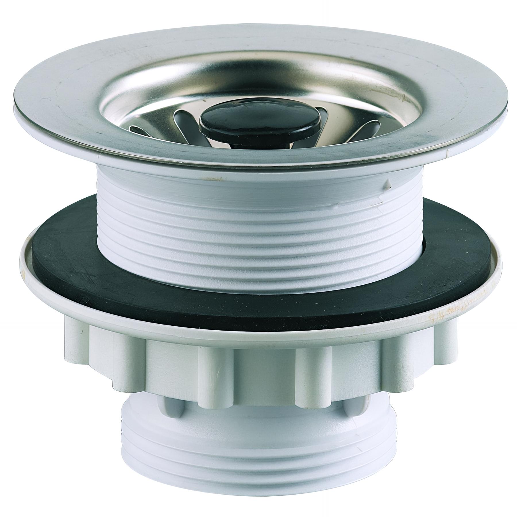 Bonde évier Ø60mm, panier inox, serrage 10 à 28mm