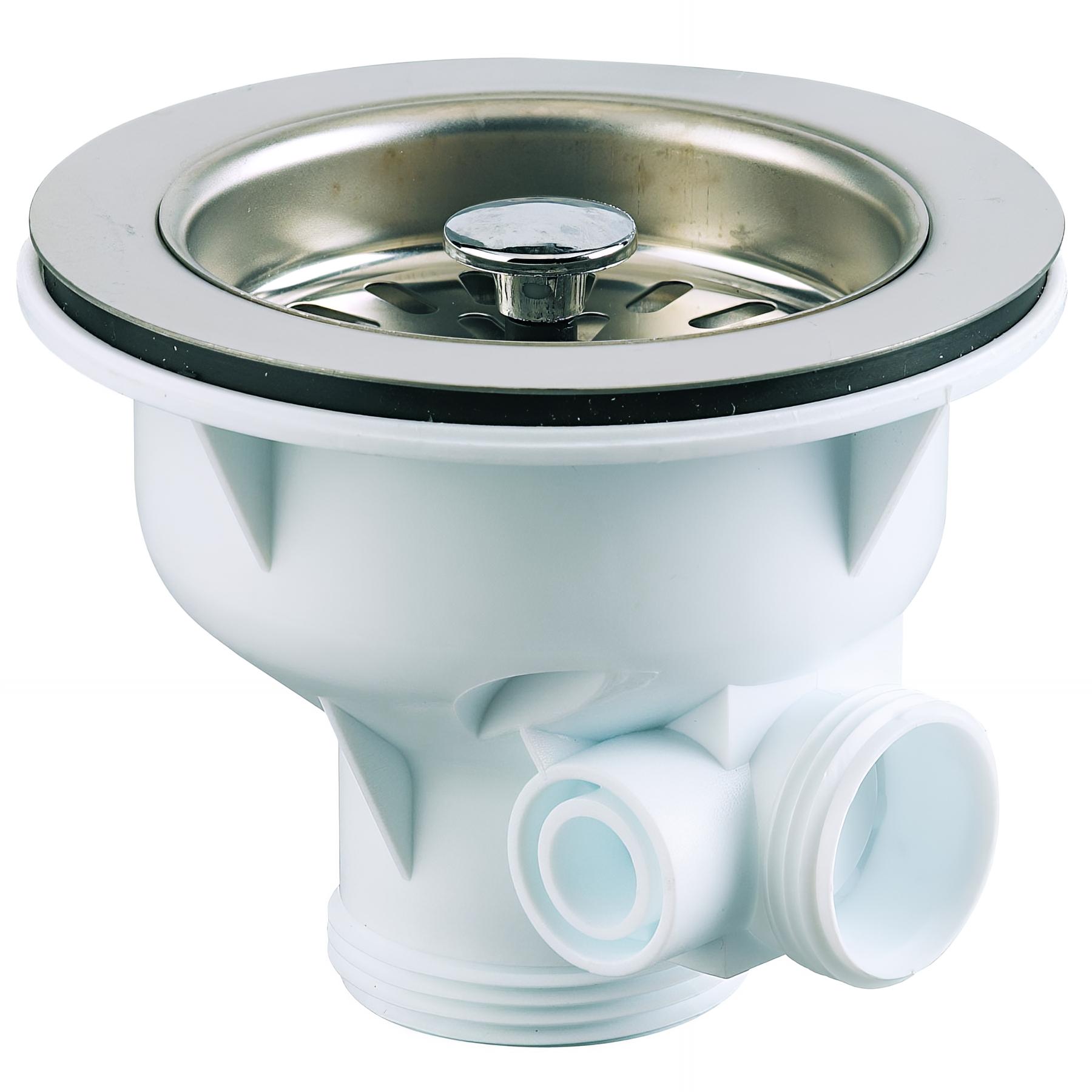 Bonde évier Ø90mm, panier inox Ø84mm, cuvette Ø113mm, serrage 0 à 25mm