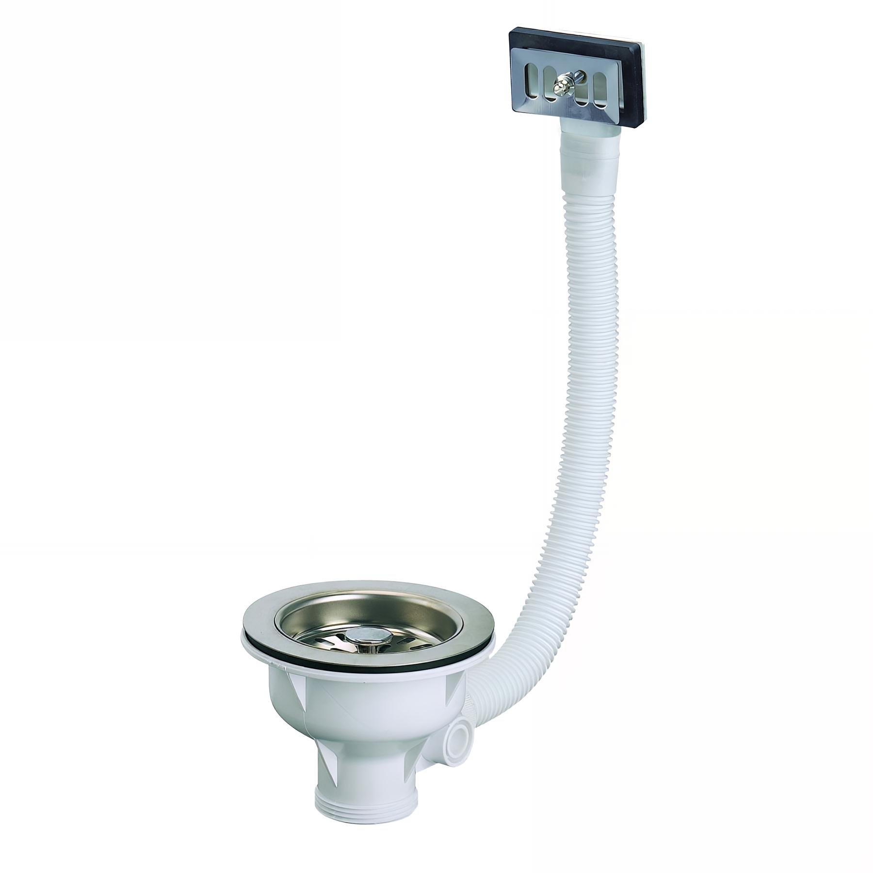 Bonde évier Ø90mm, panier inox, cuvette Ø113, serrage 0 à 25, avec trop-plein