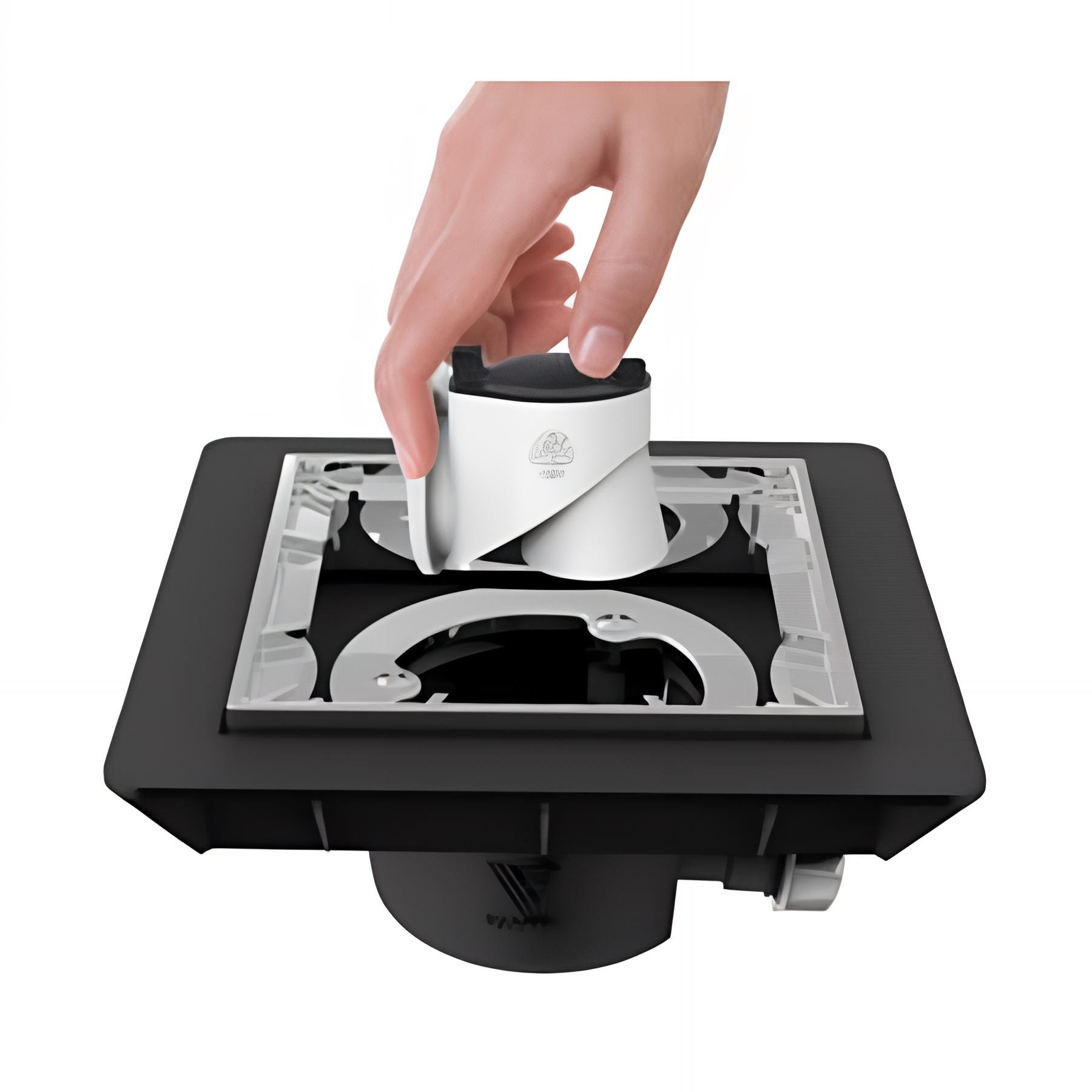 Bonde de sol réglable QUADRATTO extra-plat,capot métal 150x150,sortie horiz. Ø40