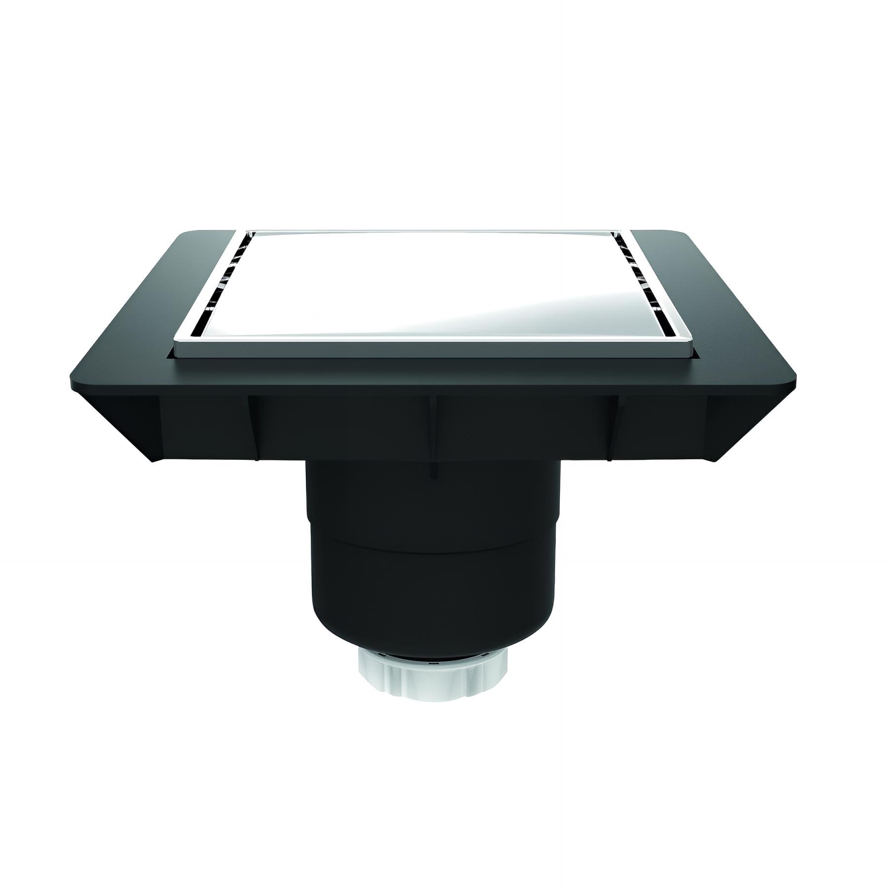 Bonde de sol réglable QUADRATTO, capot métal 150x150mm, sortie verticale Ø40mm