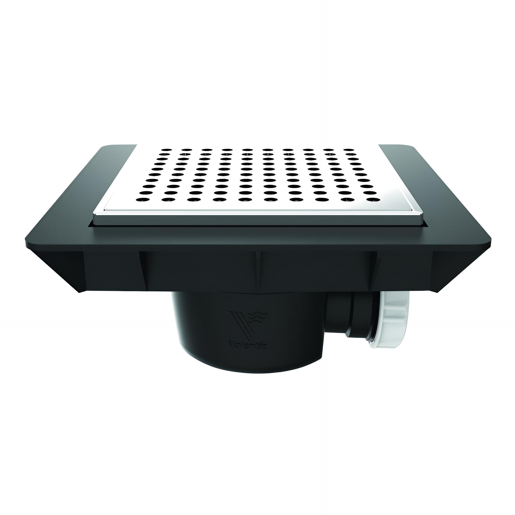 Bonde de sol réglable QUADRATTO extra-plat,grille inox 150x150,sortie horiz. Ø40