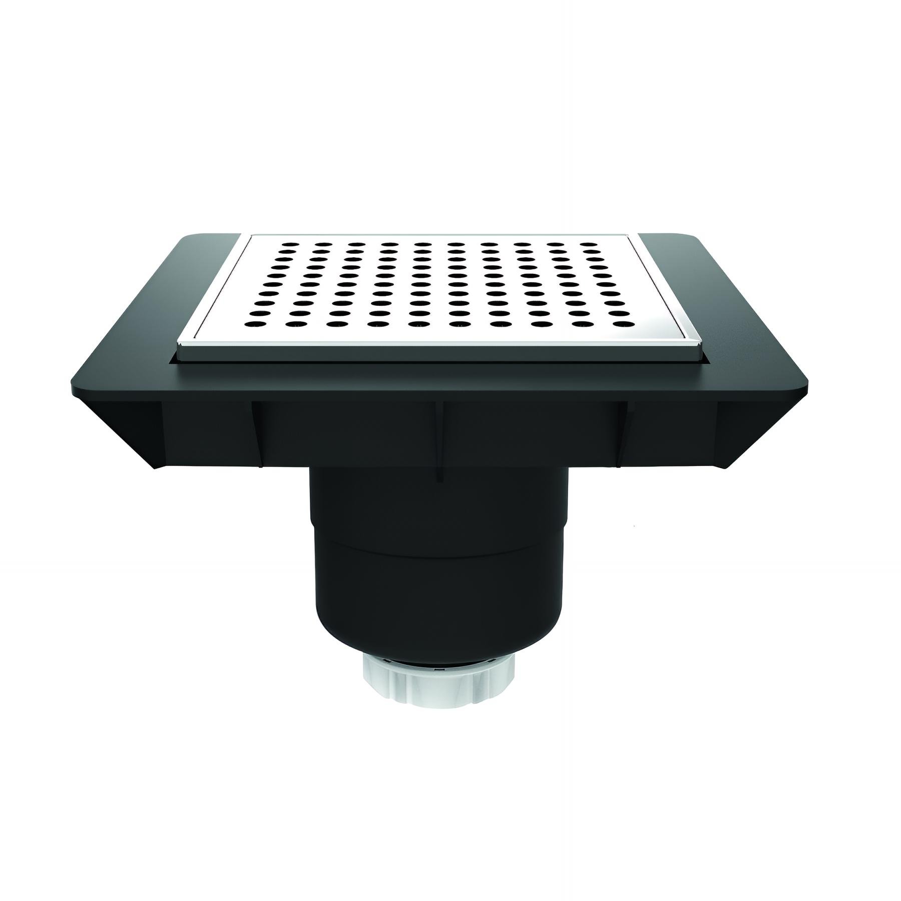 Bonde de sol réglable QUADRATTO,grille chromée 150x150mm,sortie verticale Ø40mm