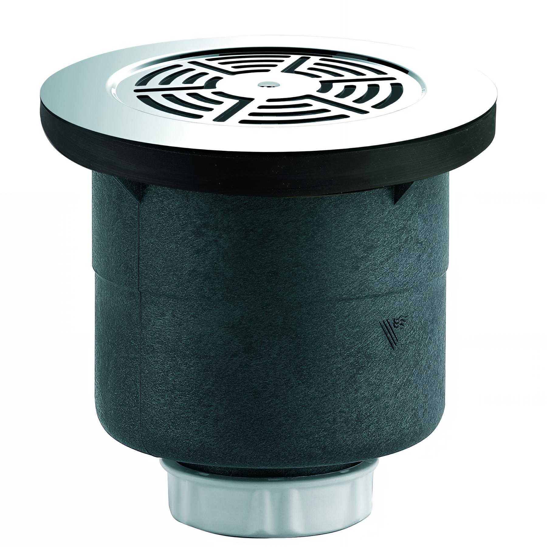 Bonde receveur Ø90mm, grille inox Ø115mm, sortie verticale Ø40mm