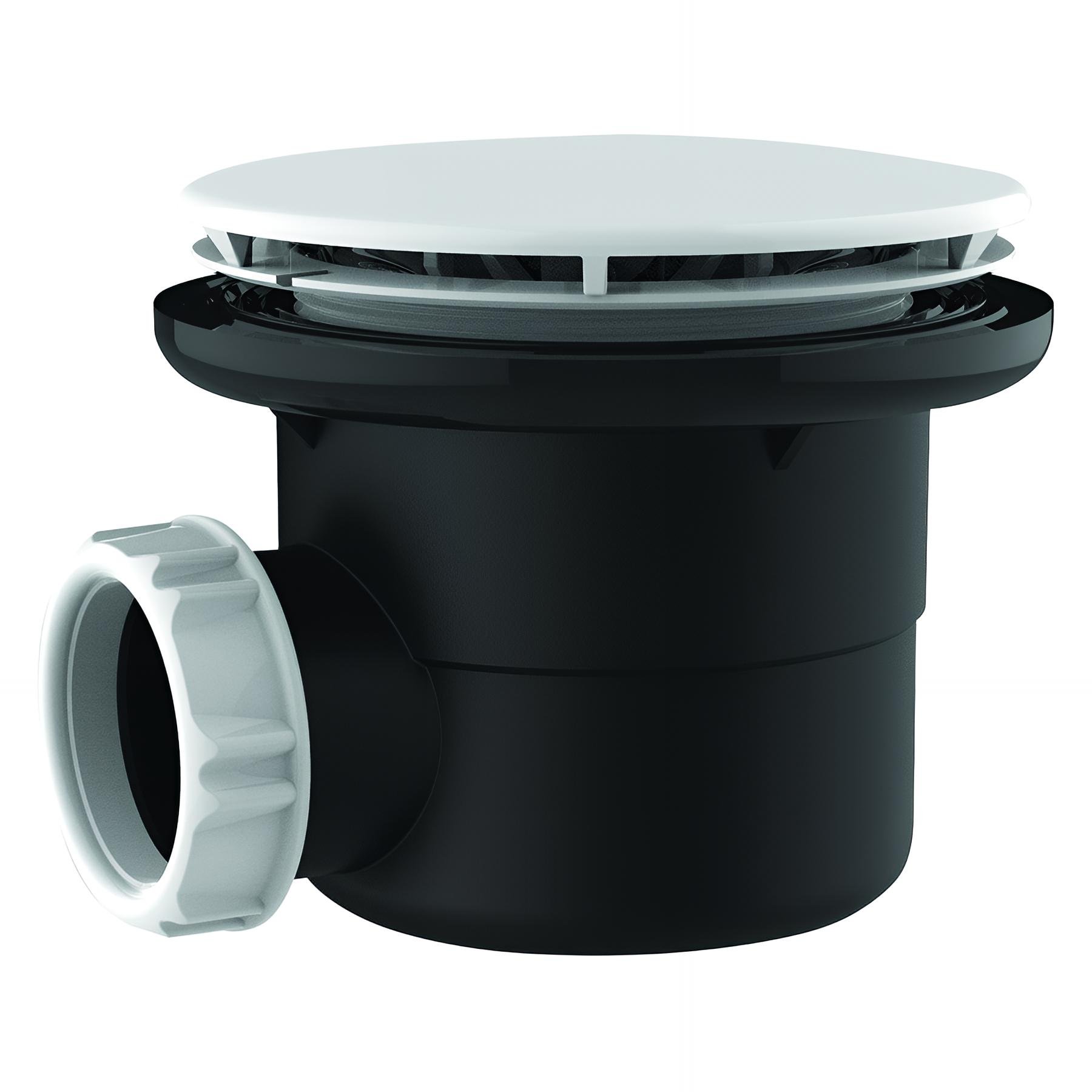 Bonde receveur Ø90mm, capot ABS blanc Ø116 mm, sortie horizontale Ø40mm
