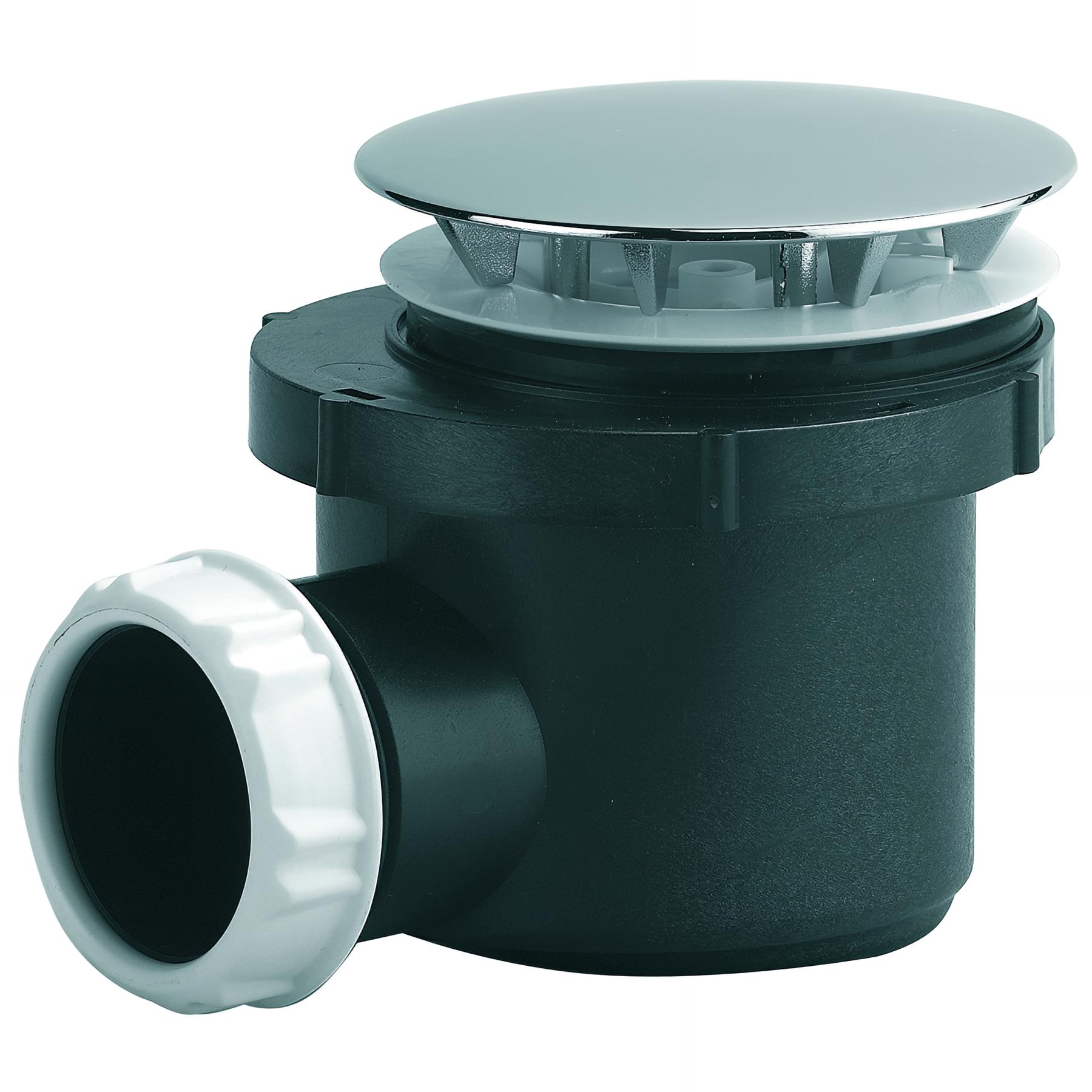 Bonde receveur Ø50mm, capot métalØ90mm, sortie horiz. à visser et/ou collerØ40mm