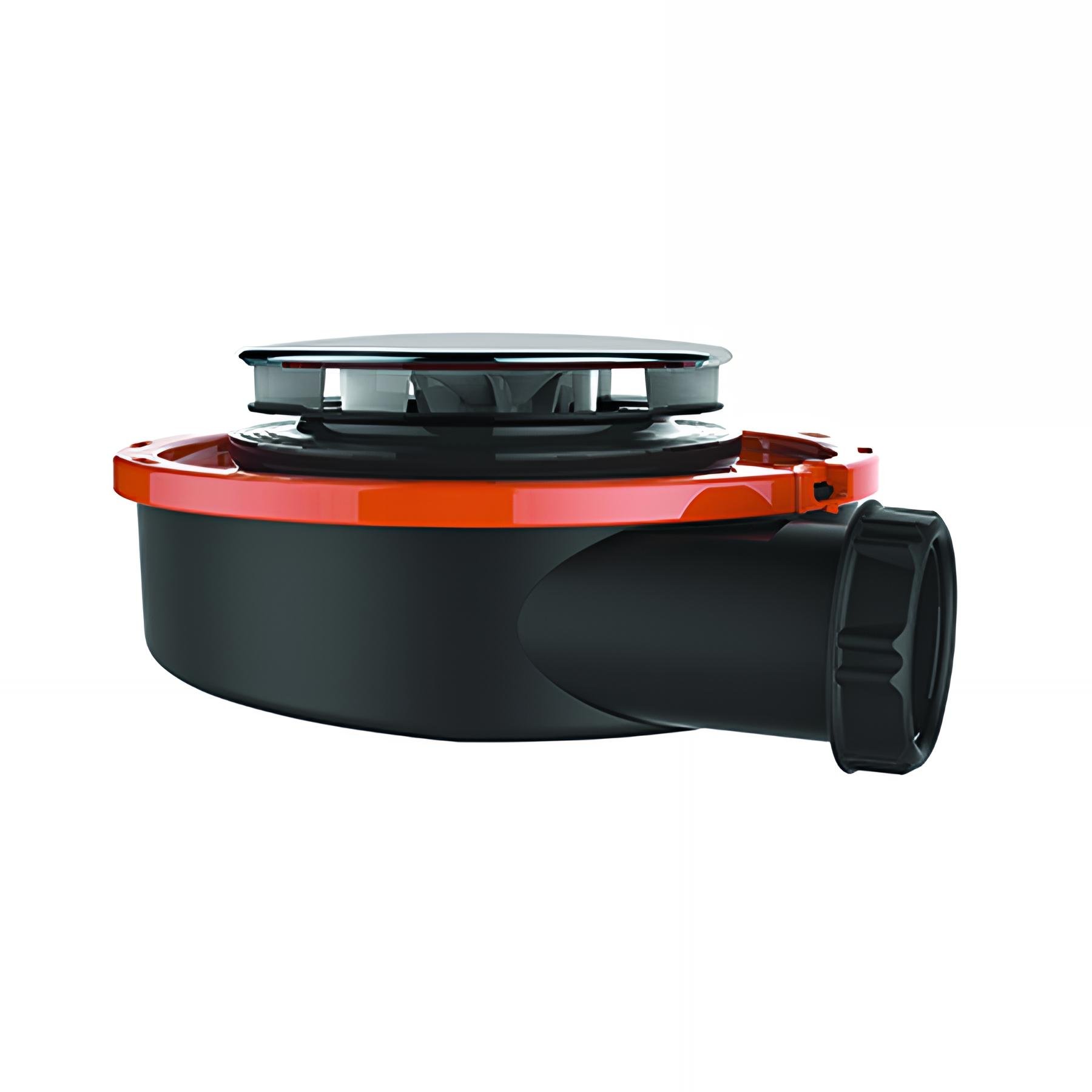 Bonde douche extra-plate NF Ø90mm, FLUSH 44, capot ABS serti inox Ø115mm, H.60mm