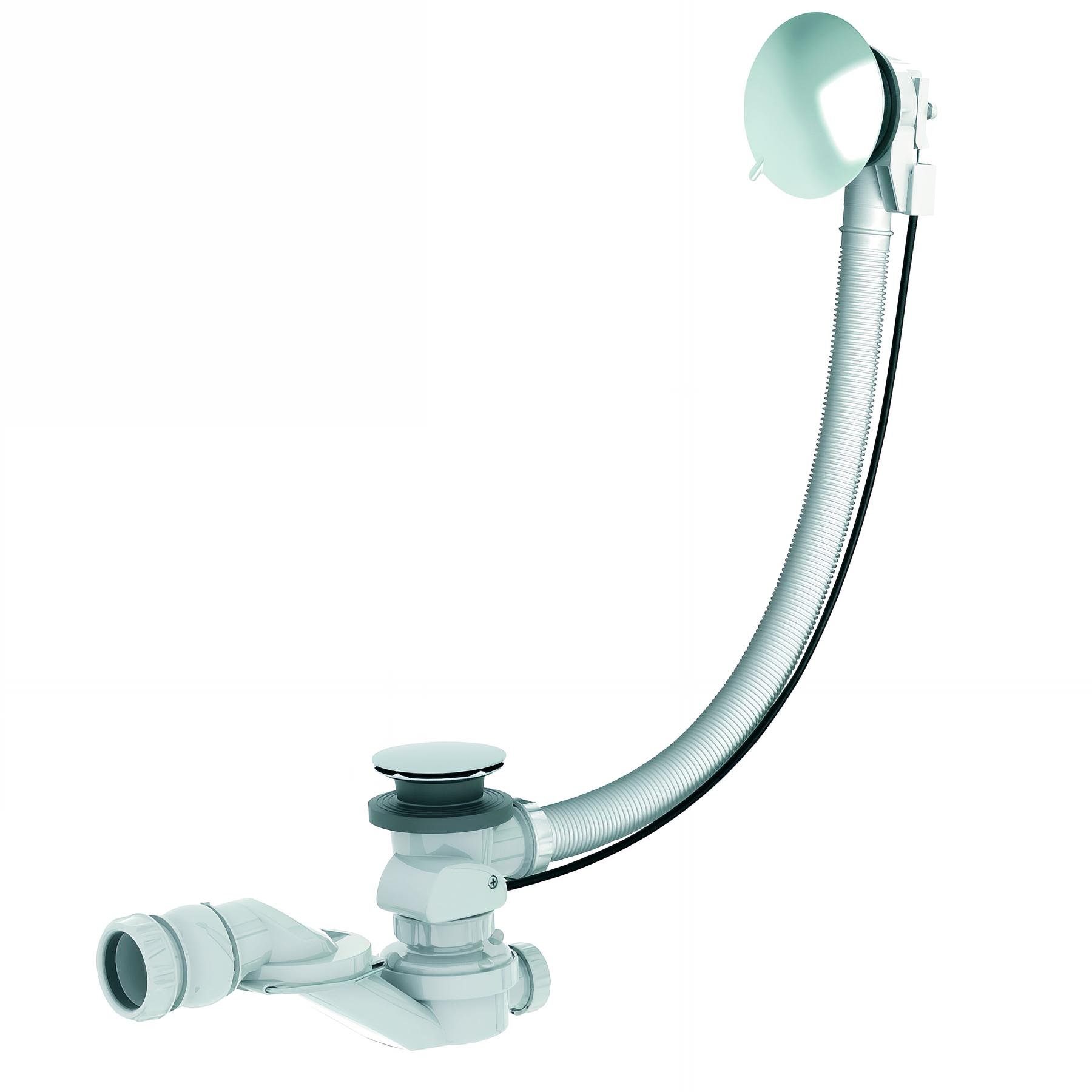 Vidage baignoire à câble 1m, volant et clapet métal chromé, cuvette inox