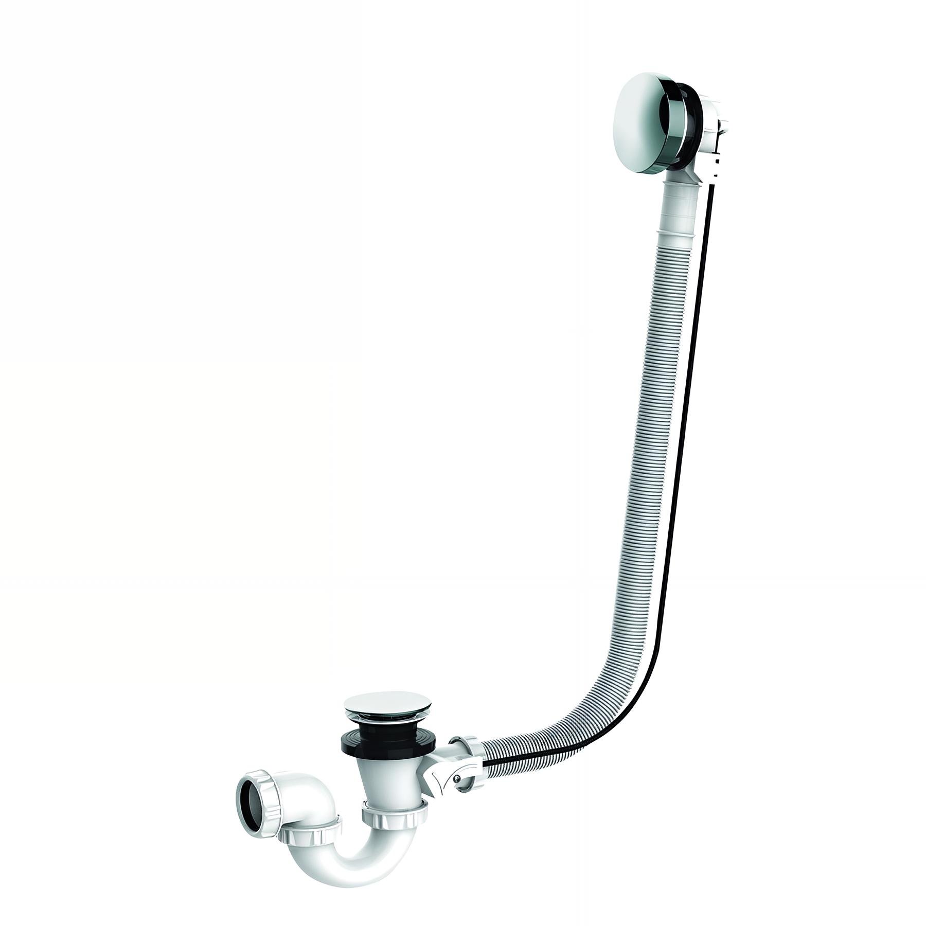 Vidage baignoire à câble 650mm, volant inox, clapet inox, cuvette plastique