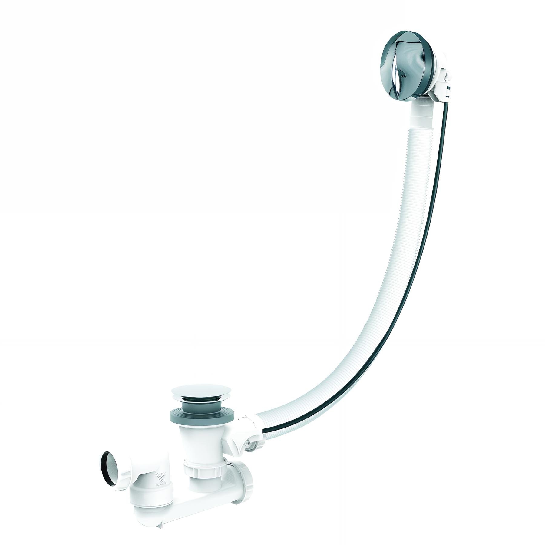 Vidage baignoire à câble 650mm, volant chromé, clapet inox, cuvette plastique,NF