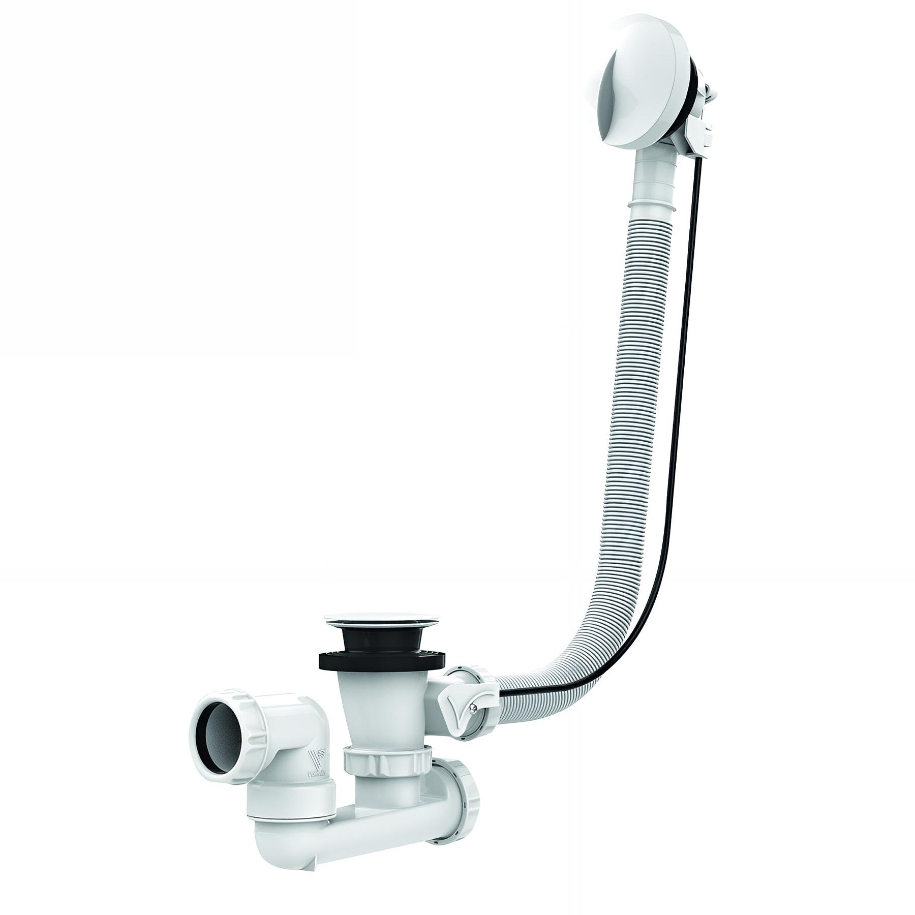 Vidage baignoire à câble 650mm, volant et clapet ABS blanc, cuvette plastique