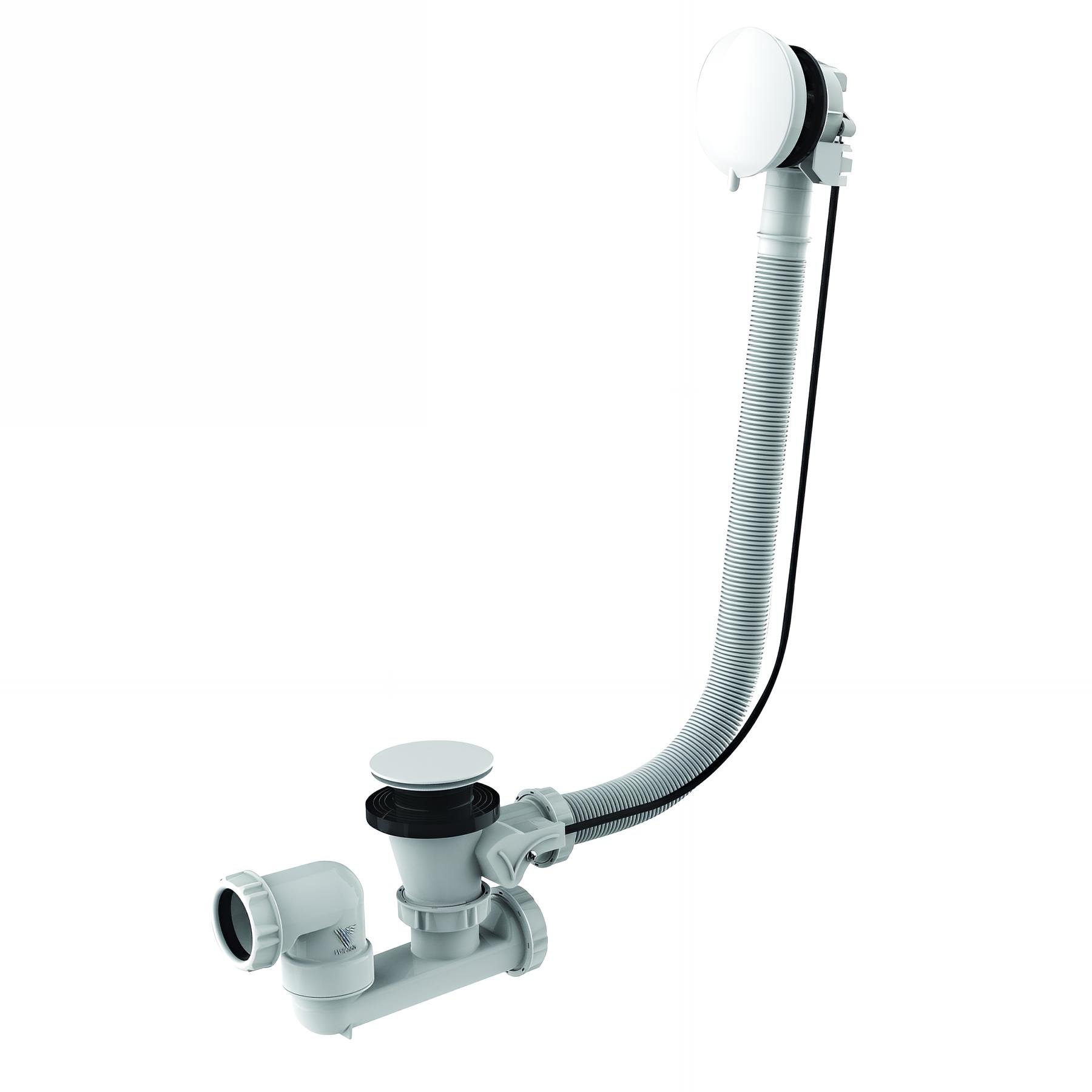 Vidage baignoire à câble 650 mm, volant ABS blanc, clapet et cuvette ABS blanc