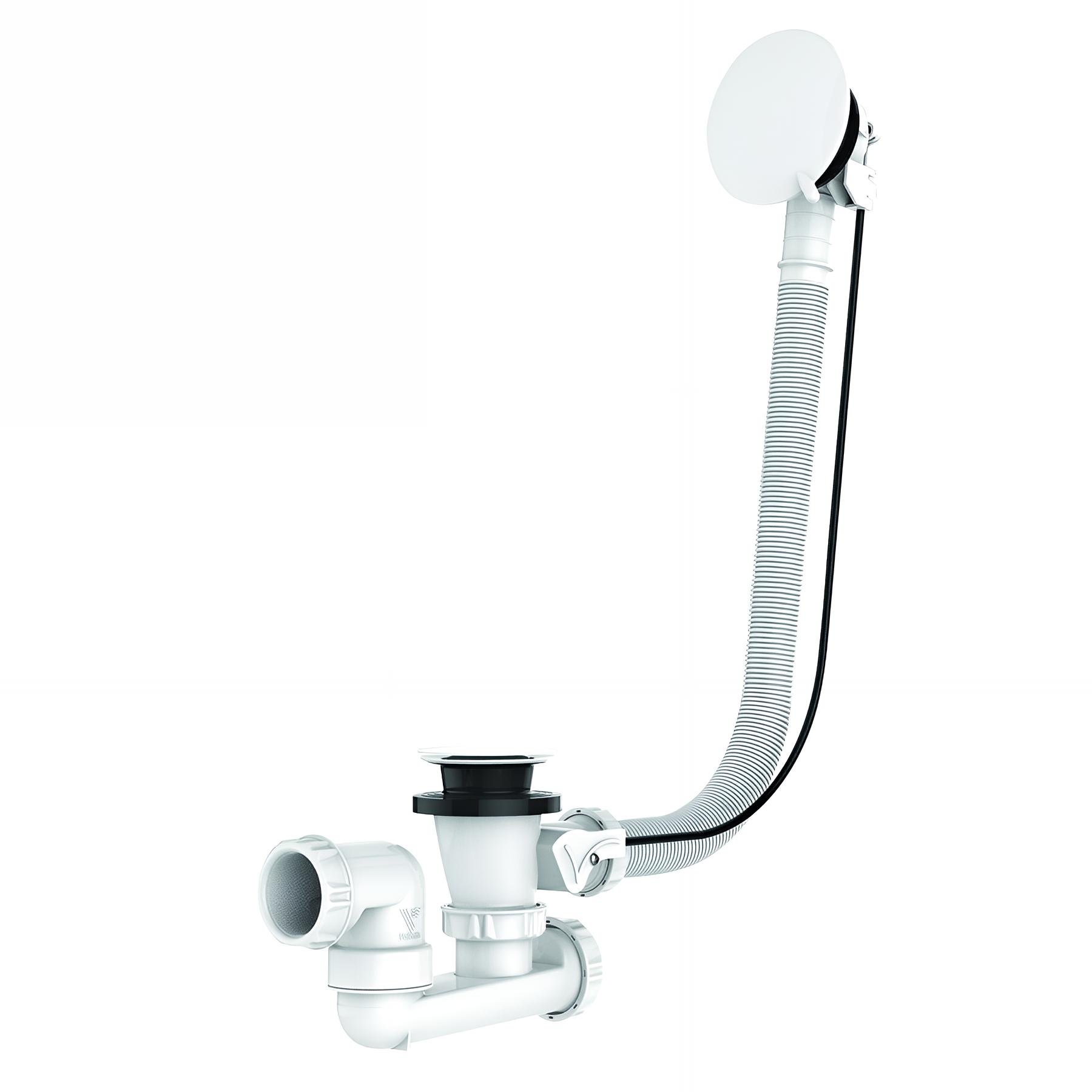 Vidage baignoire à câble 650mm, volant métal, clapet laiton blanc mat