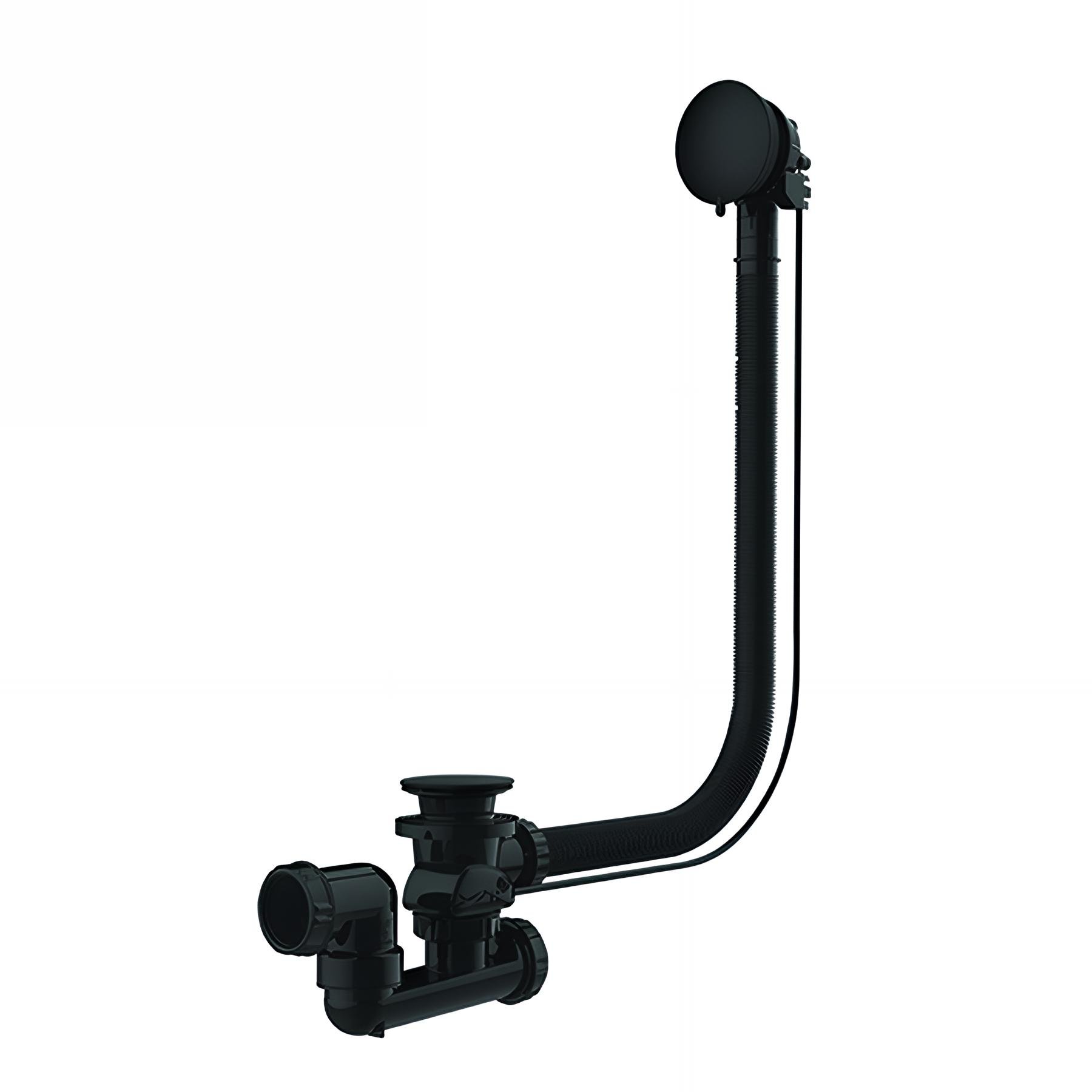 Vidage baignoire à câble 650mm, volant métal, clapet laiton noir mat