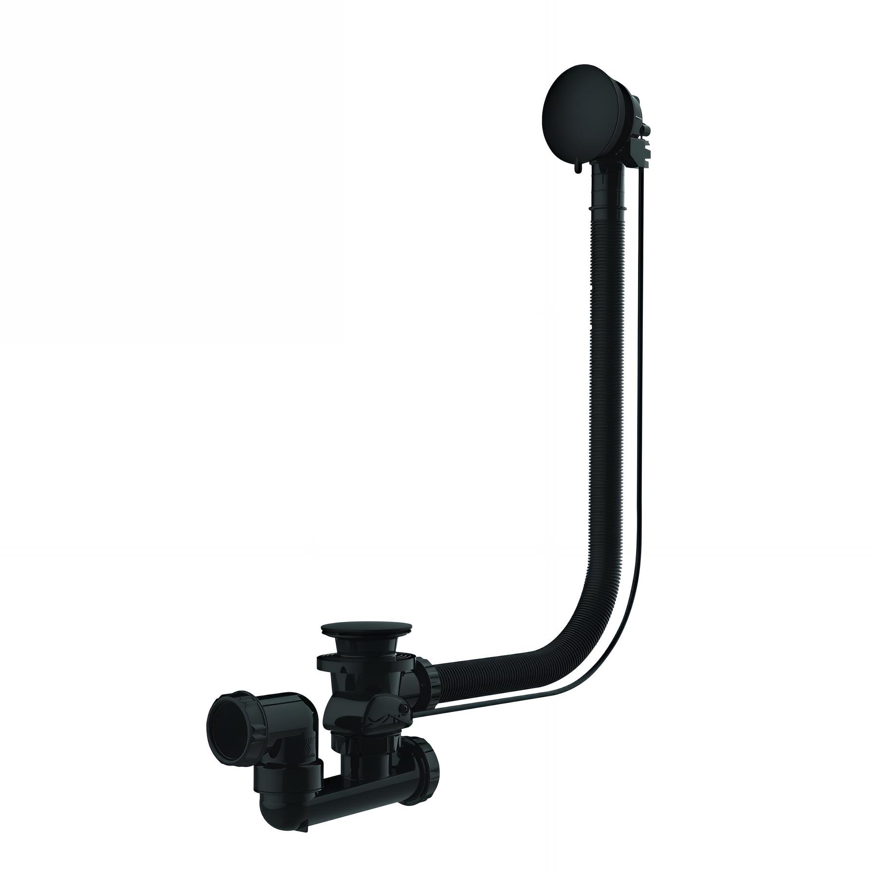 Vidage baignoire à câble 1m, volant métal, clapet laiton noir mat