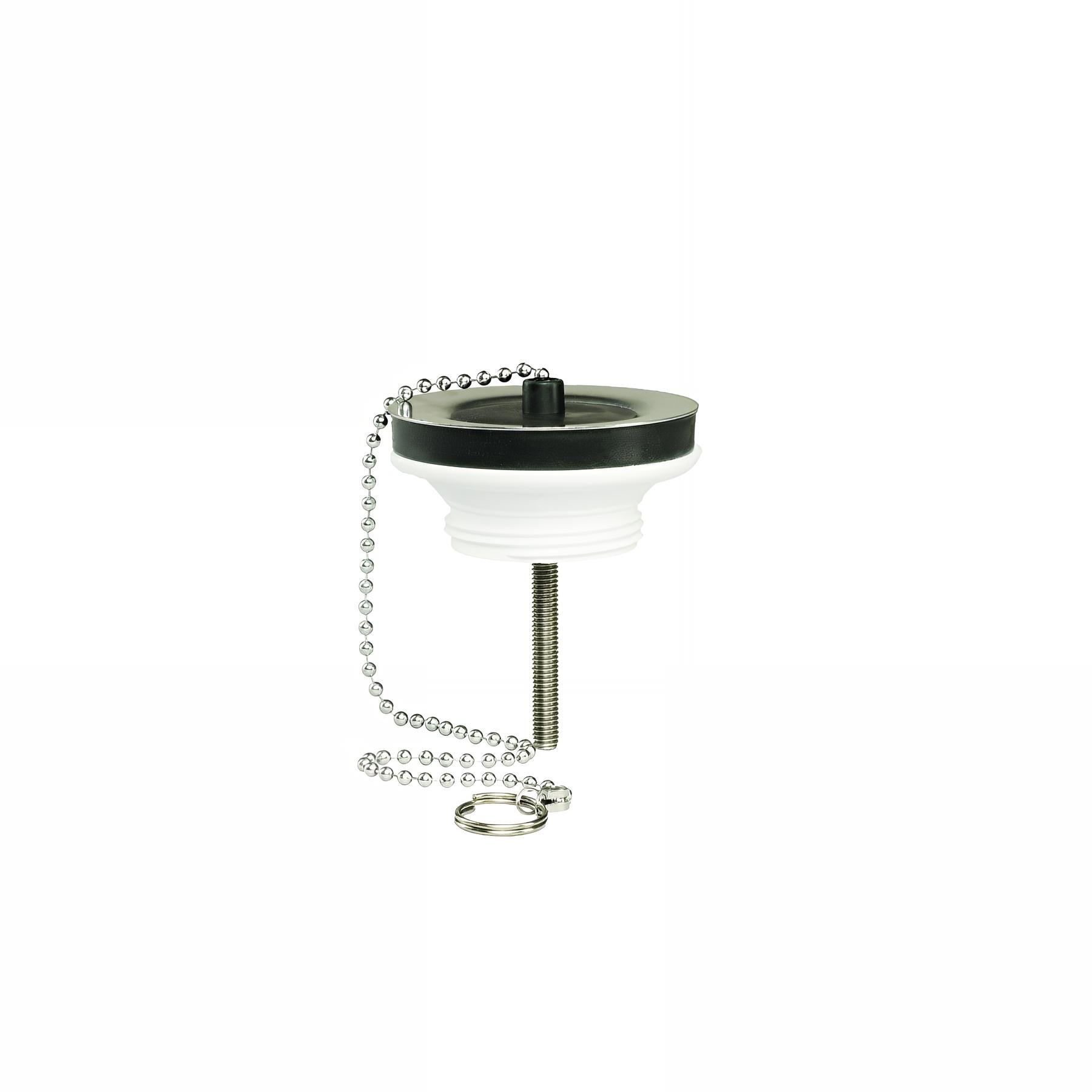 Bonde lavabo à bouchon noir et chaînette, corps plastique, serrage 0 à 48 mm