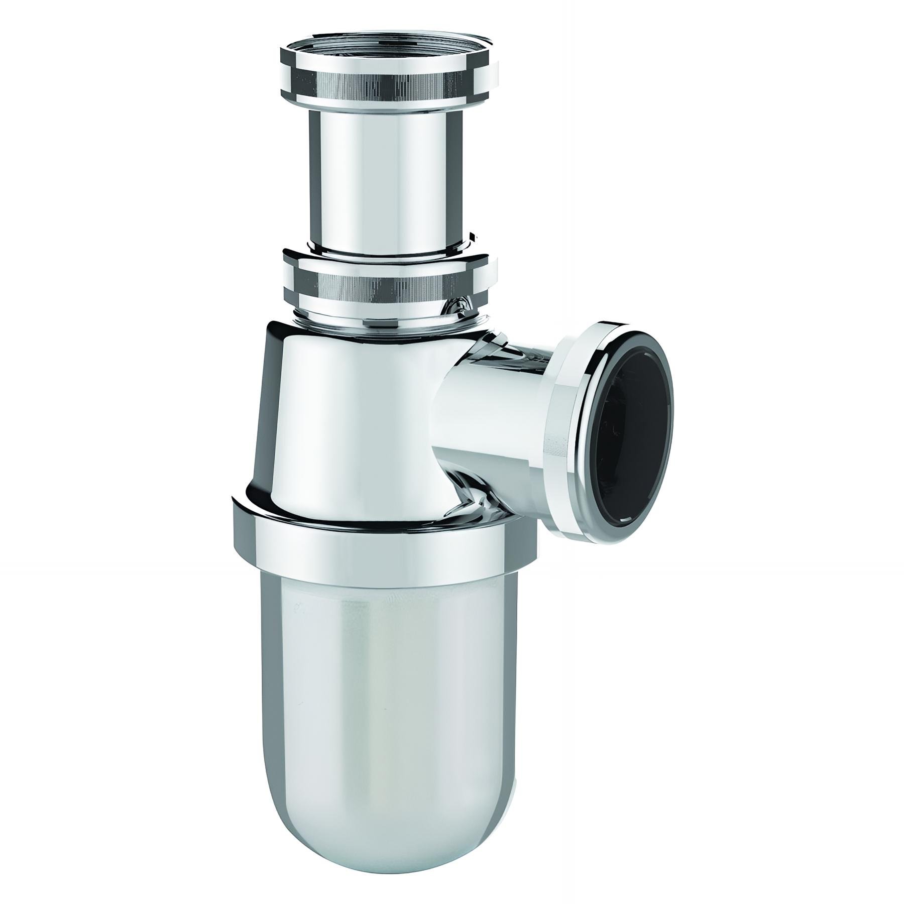 Siphon lavabo ABS chromé, réglable 35/105mm, sortie Ø32mm, débit : 46 l/mn