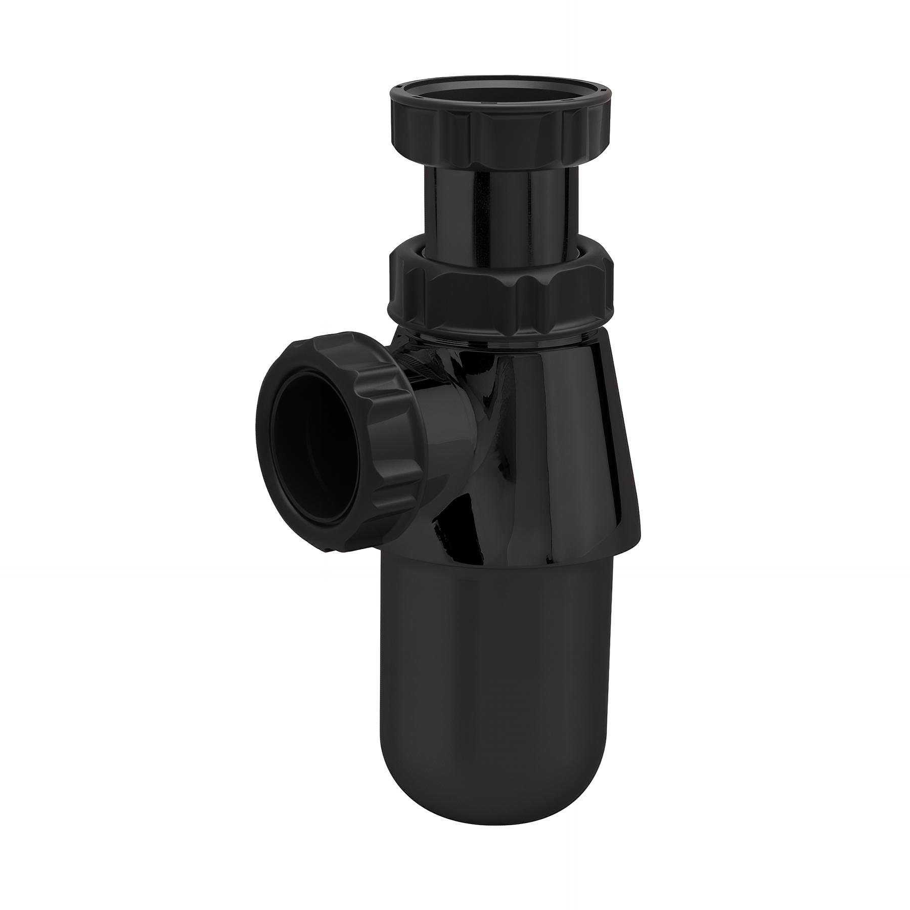 Siphon lavabo ABS noir, réglable 50/105mm, sortie Ø32mm, débit : 46 l/mn