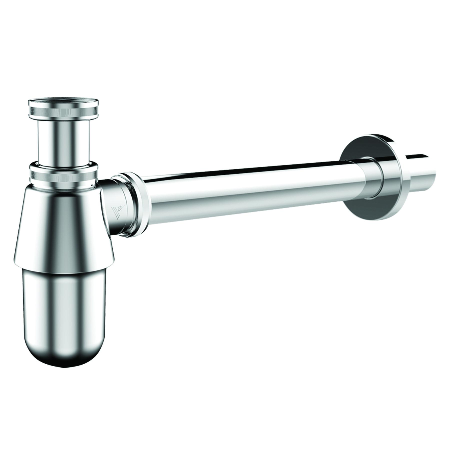 Siphon lavabo ABS chromé, réglable 36/100mm, sortie murale 300mm Ø32mm, rosace