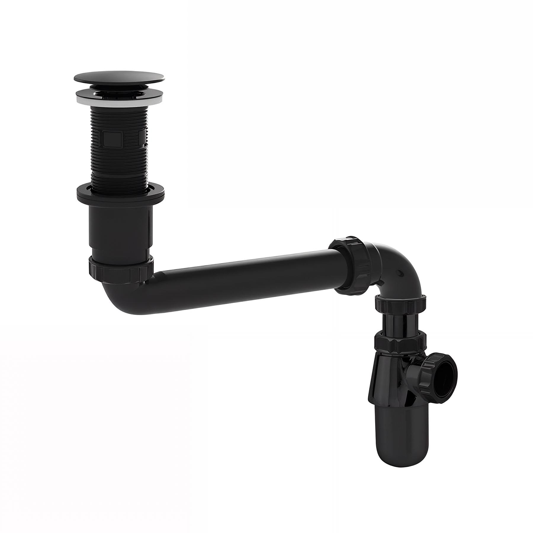 Bonde universelle lavabo digiclic,tubulure gain d'espace, siphon ABS noir