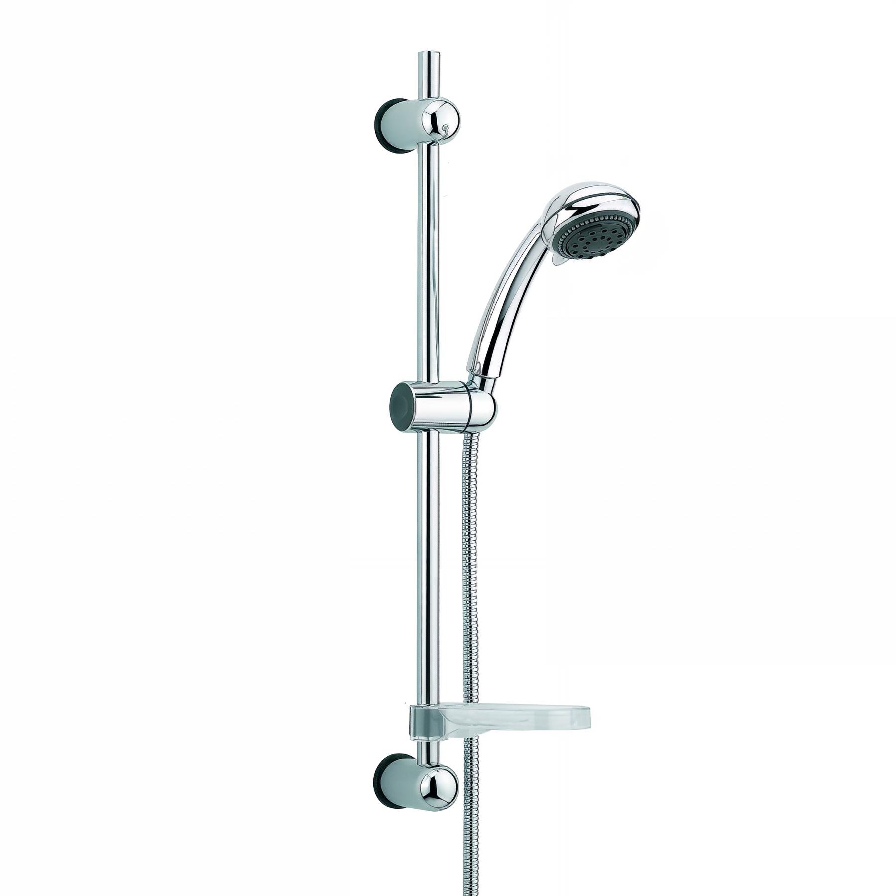 Ensemble MORGANE 3 jets, barre inox chromé Ø18x600mm, porte-savon,flexible 1,75m