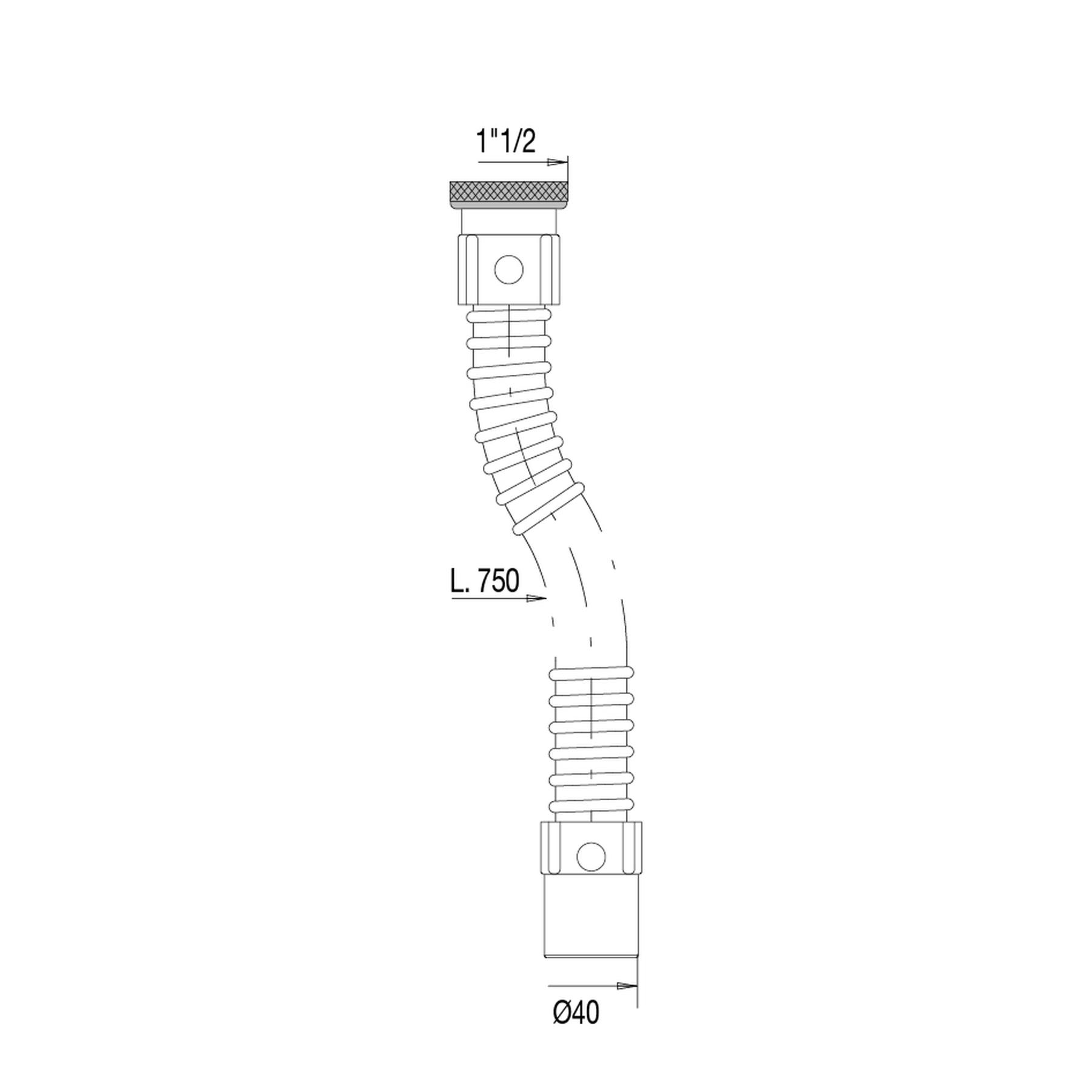 Flexible évacuation armé Ø40x750mm, écrou métal 1"1/2, embout ABS Ø40mm à coller