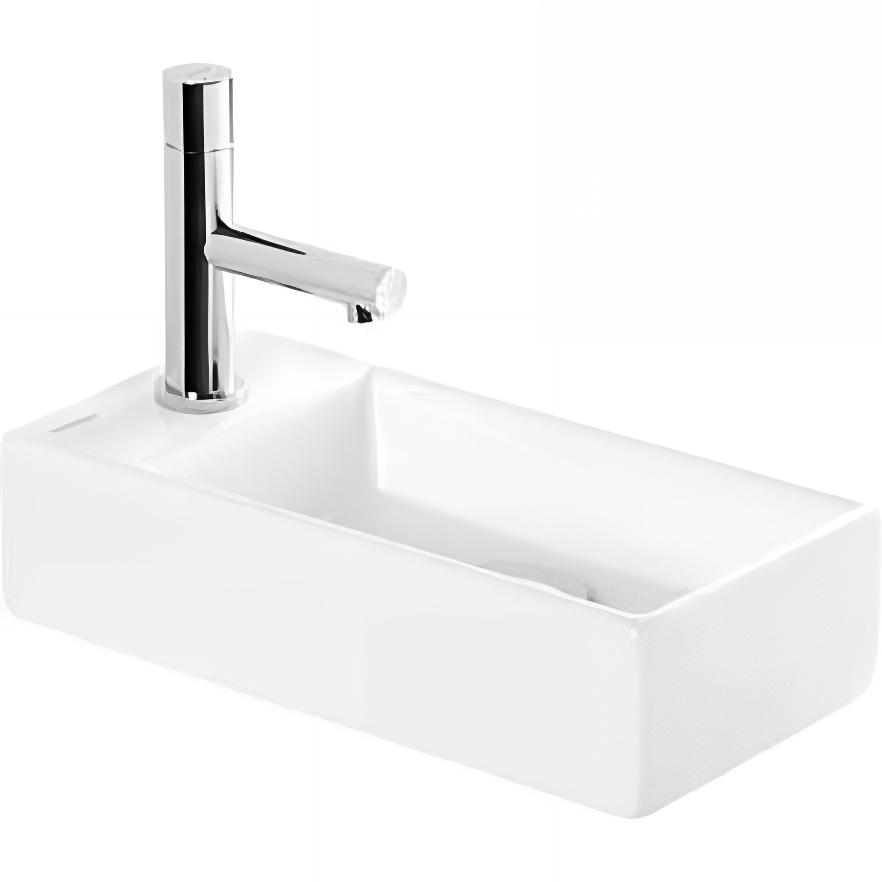 Lave-mains mural compact porcelaine vitrifiée SANINDUSA Note blanc cuve à droite 36x18 avec trou robinet (mitigeur et vidage non inclus)