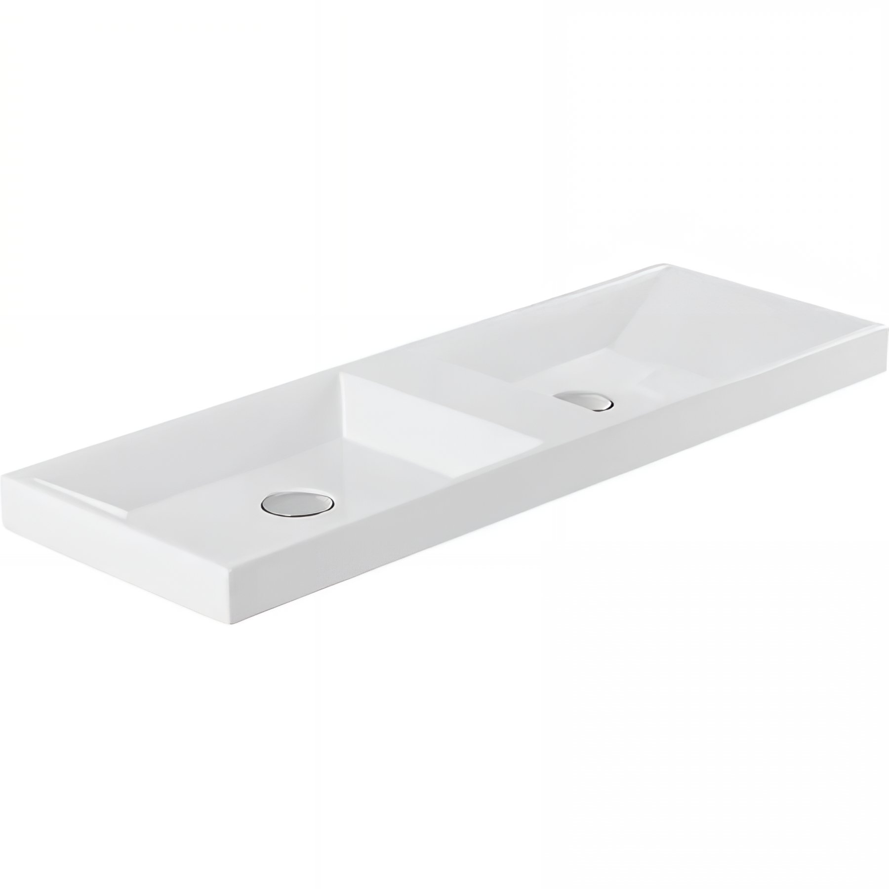 Plan double Vasque rectangulaire céramique traditionnelle SANINDUSA 100x35 Vista blanc