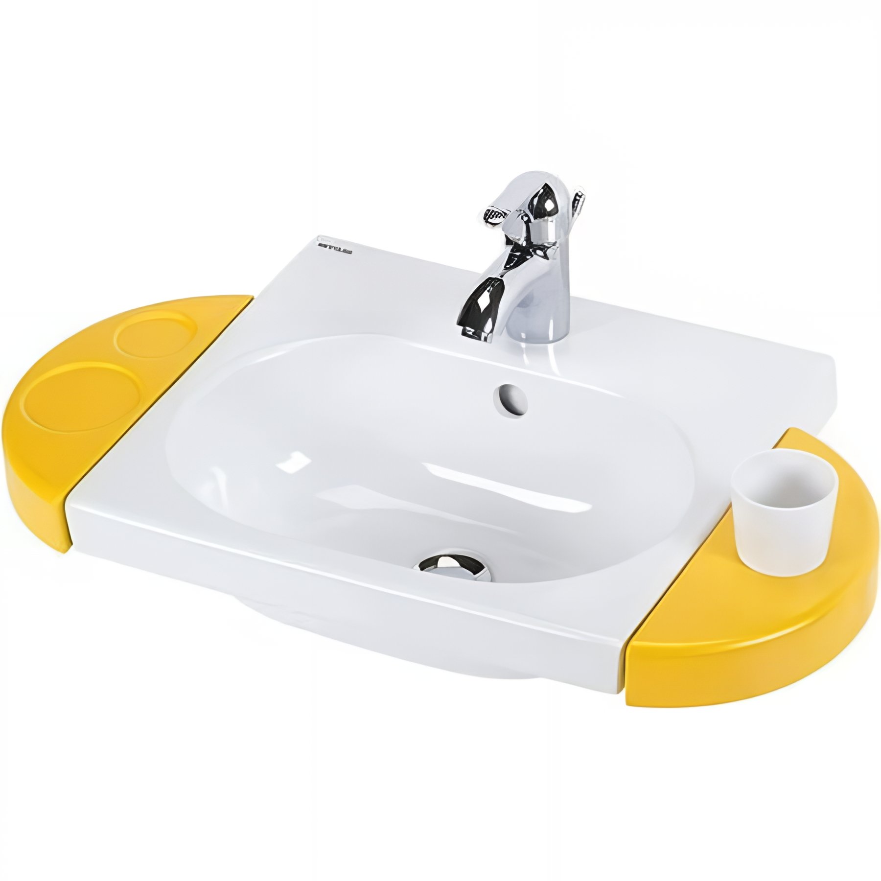 Lavabo mural pour enfant céramique traditionnelle SANINDUSA WC kids sanitaires pour enfant 43 avec trous pour accessoire blanc   