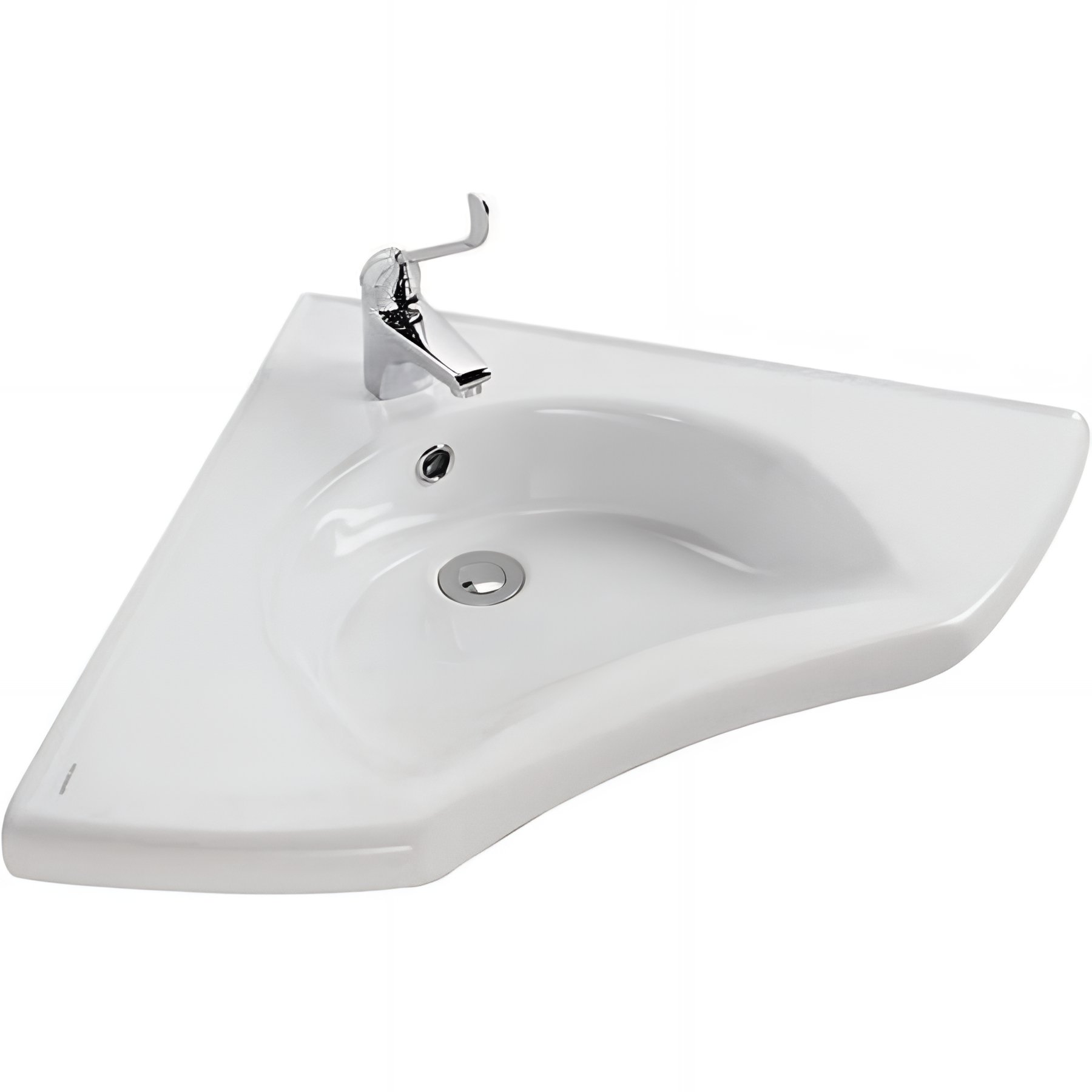 Lavabo d'angle mural PMR extra plat normes handicapé porcelaine vitrifée SANINDUSA NewWCCare blanc