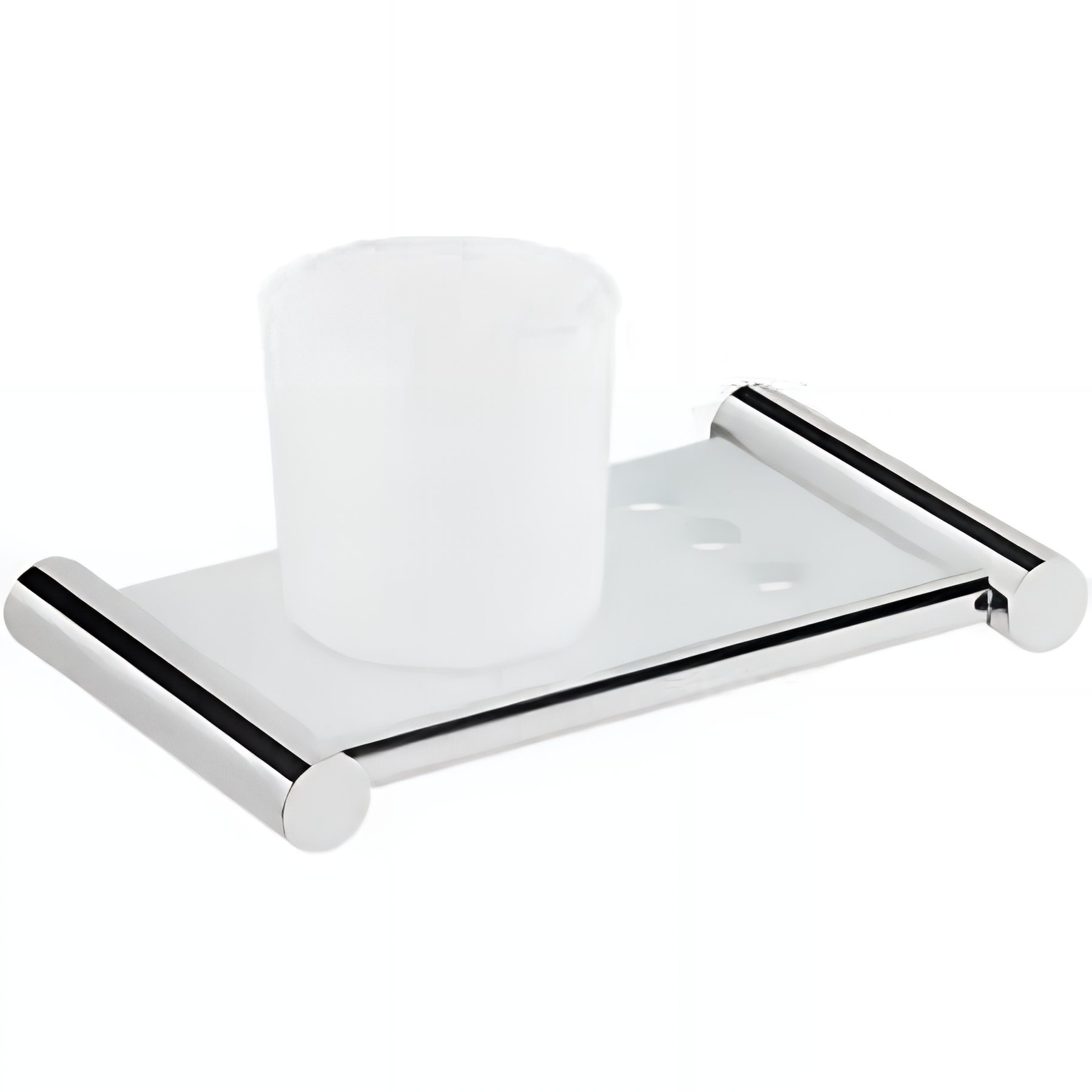 Porte verre de salle de bains mural avec 3 trous pour brosse à dents SANINDUSA Alfa chromé livré avec verre