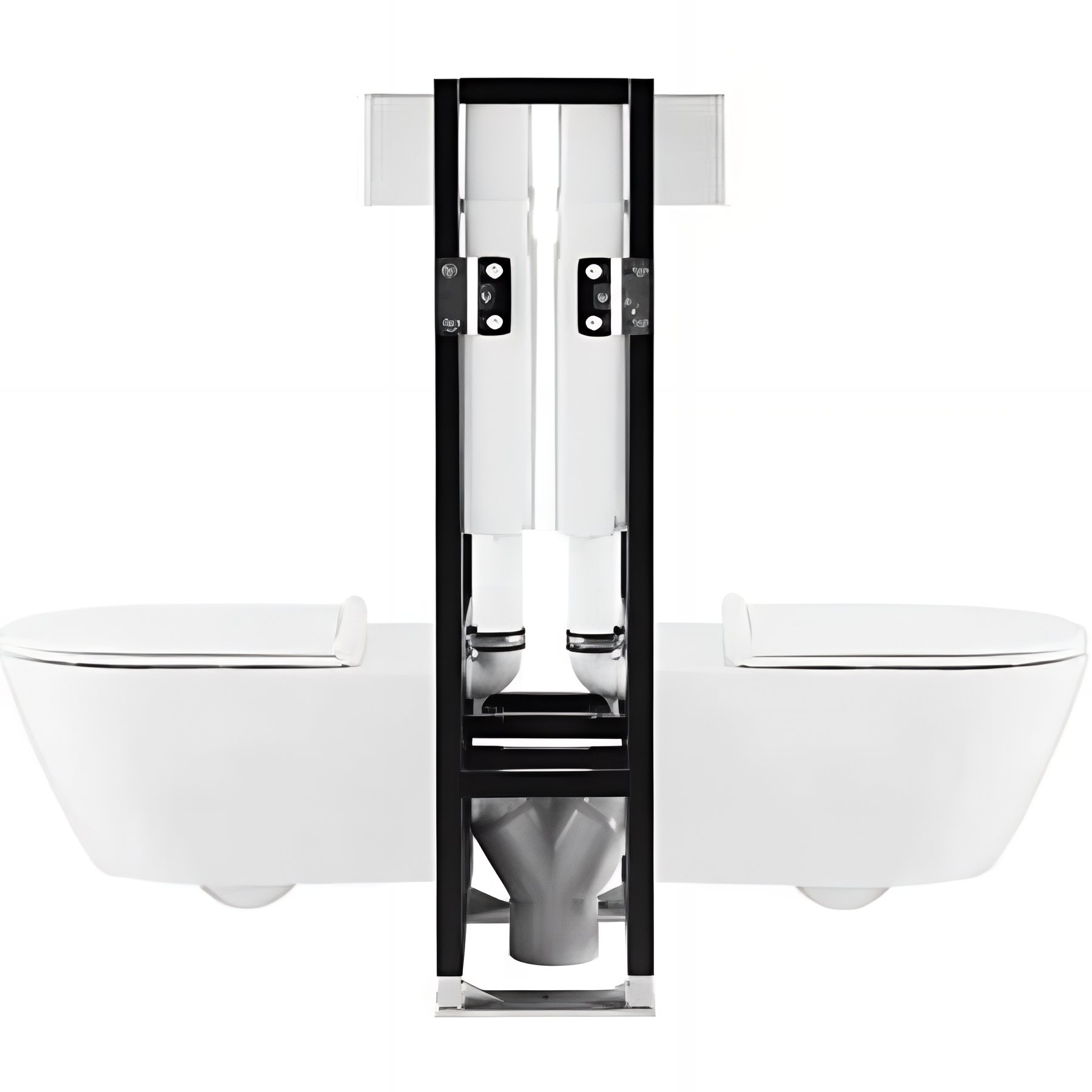 Bâti-support double pour 2 cuvettes de WC suspendus dos à dos autoportants SANINDUSA livré avec 2 réservoirs 3/6L