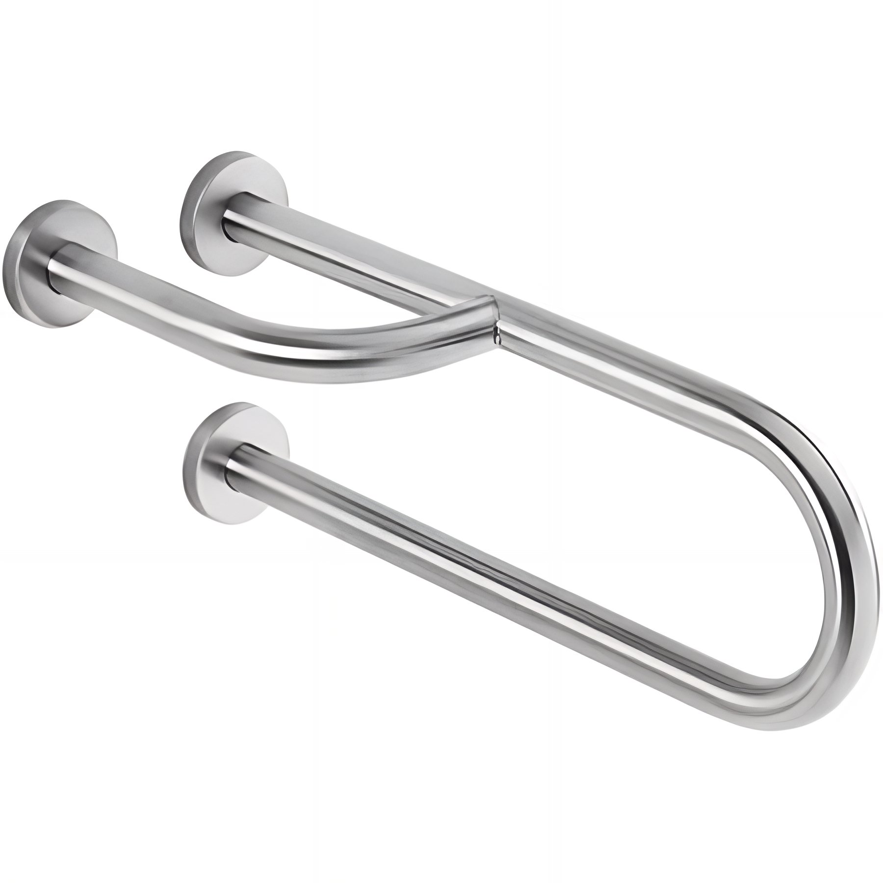 Barre d´appui et relèvement en U avec renfort latéral à gauche PMR normes handicapé SANINDUSA NewWCCare 60 inox brossé