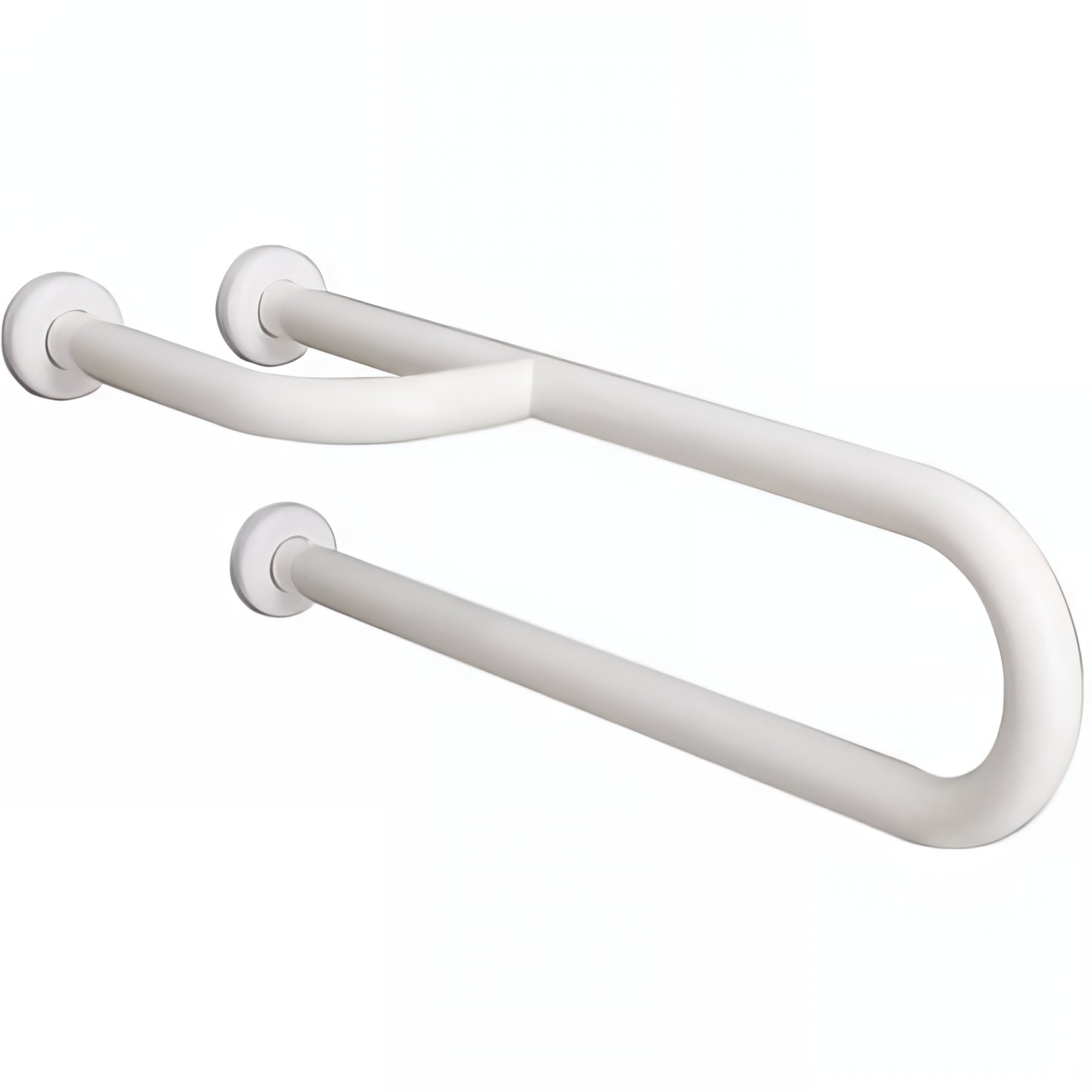 Barre d´appui et relèvement en U avec renfort latéral à gauche PMR normes handicapé SANINDUSA NewWCCare 60 blanche