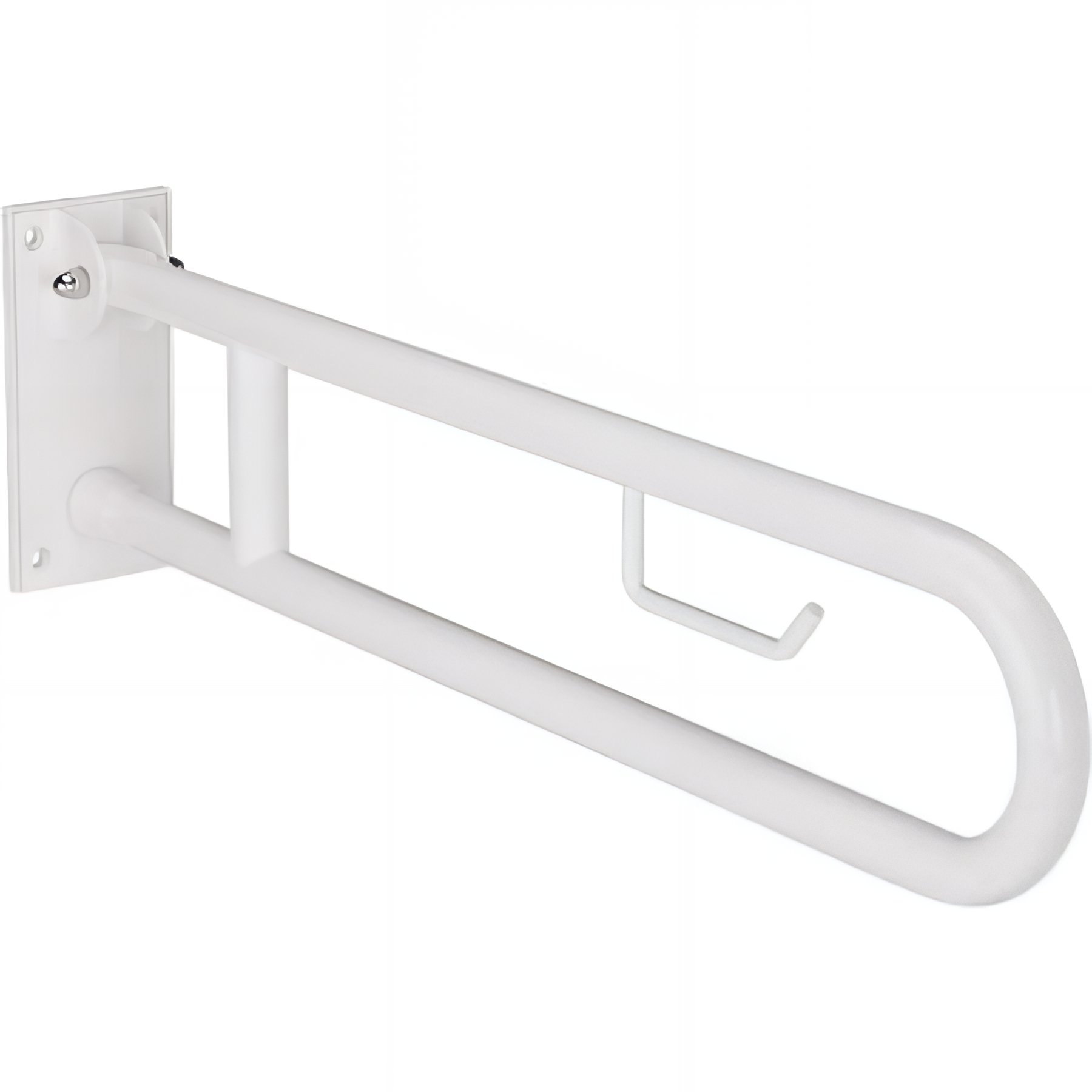 Barre de relèvement WC murale en U rabattable avec porte rouleaux PMR normes handicapé SANINDUSA NewWCCare 83 blanche