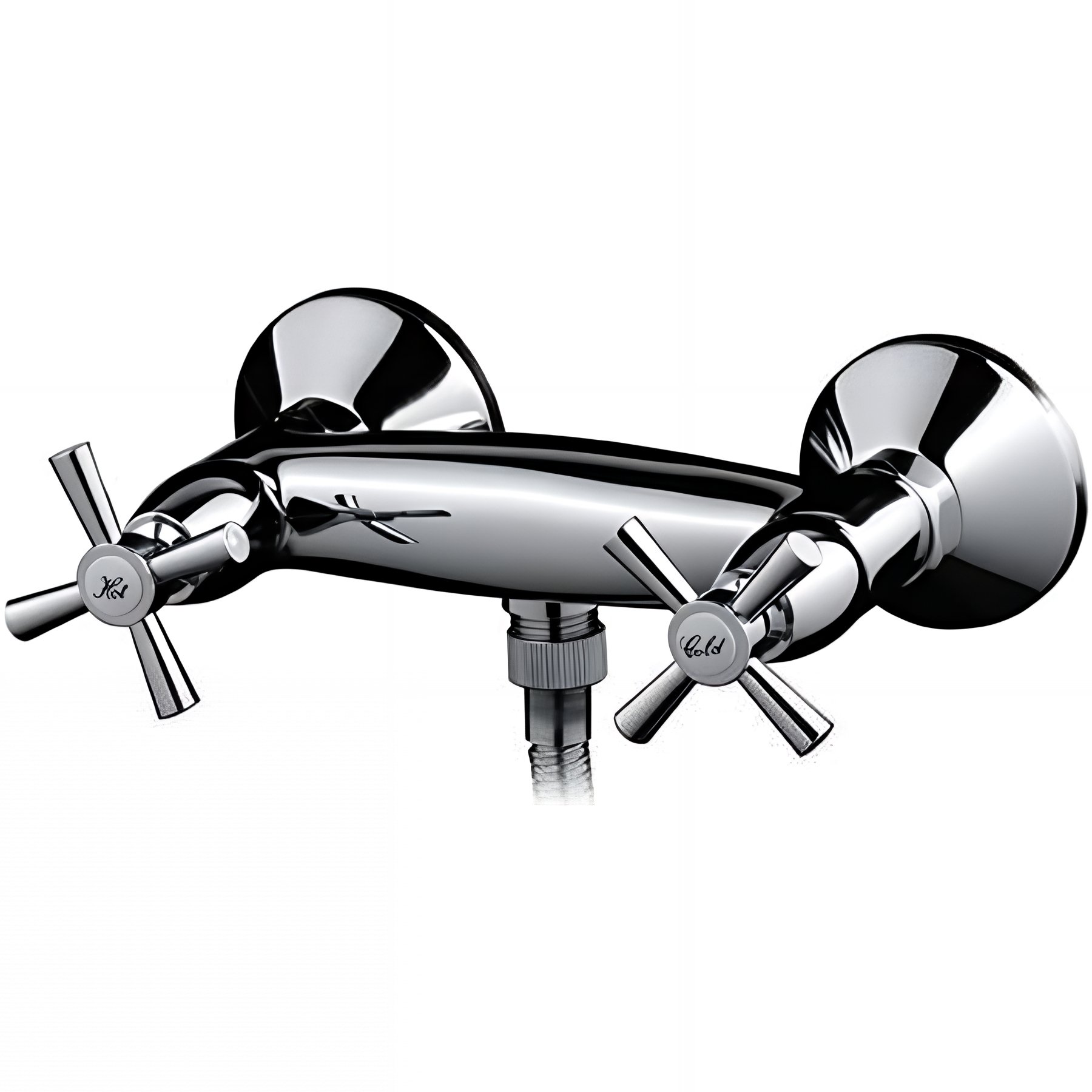 Pack mélangeur douche à croisillons SANINDUSA Rimini chrome livré avec douchette, flexible et support